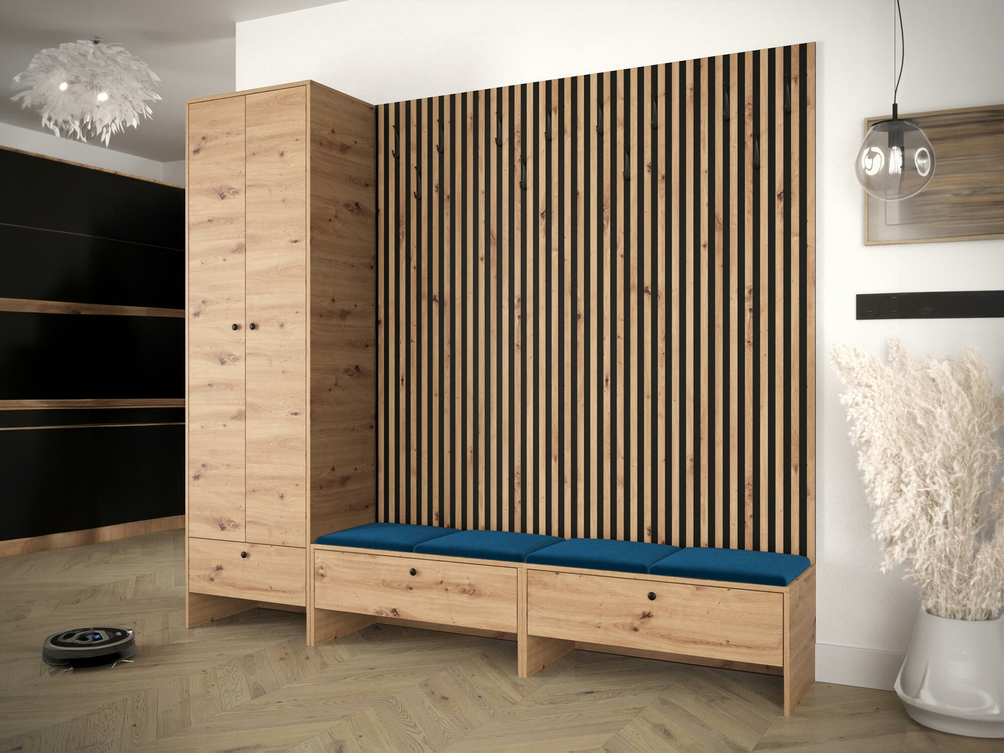 Meuble d'entrée Donio VI (Chêne Artisan + Manila 26)