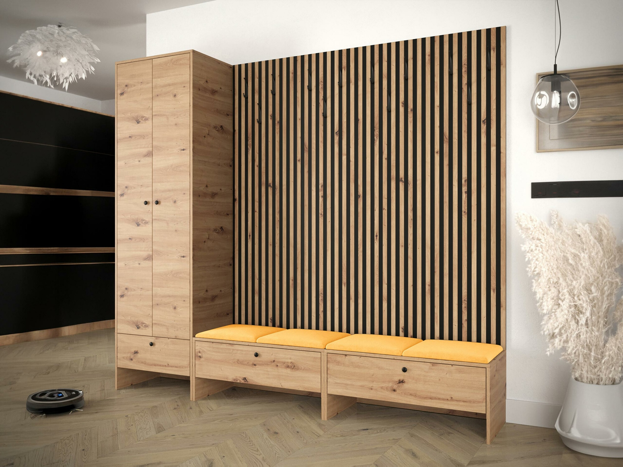 Meuble d'entrée Donio VI (Chêne Artisan + Manila 32)