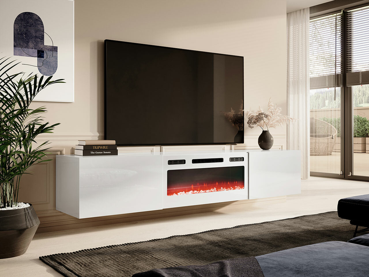 Meuble TV Charlotte 162 (Blanc + Blanc brillant)