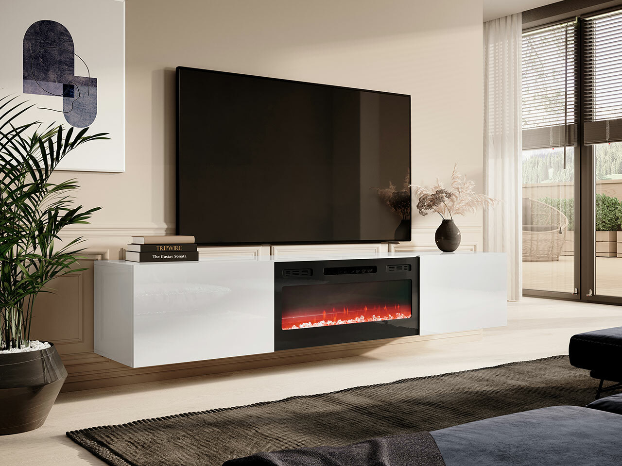 Meuble TV Imago I (Blanc + Blanc brillant)