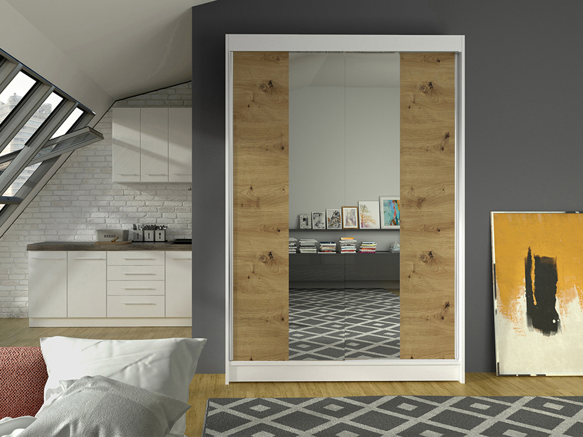 Armoire Closico Salvor II (Blanc + Chêne Artisan)