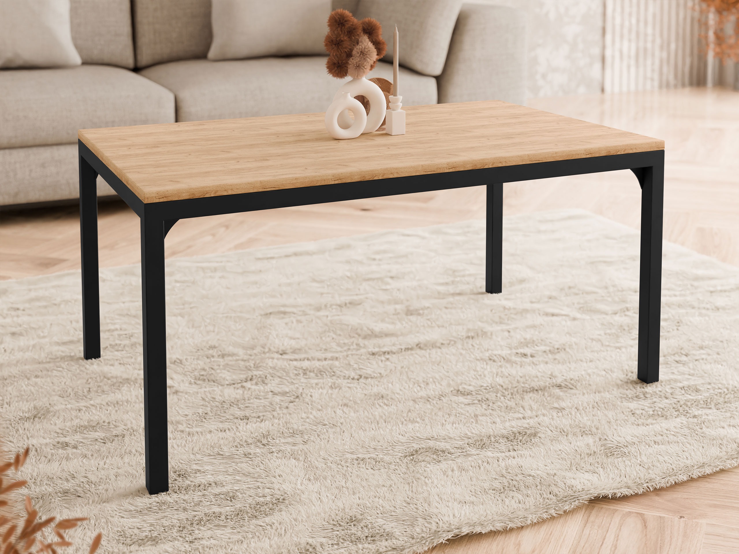 Table basse Oswego 138 (Chêne doré artisanal + Noir)