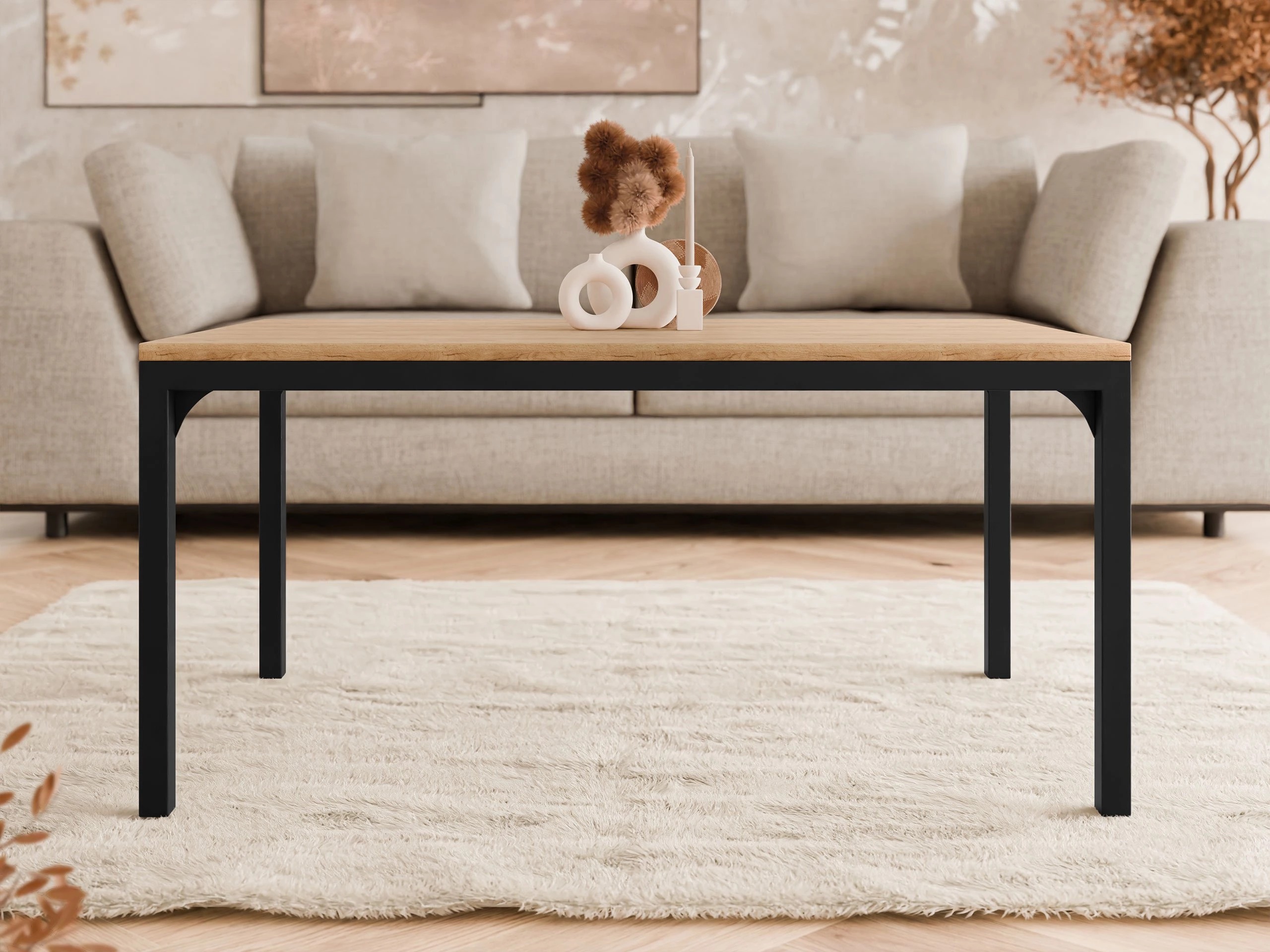 Table basse Oswego 138 (Chêne doré artisanal + Noir)