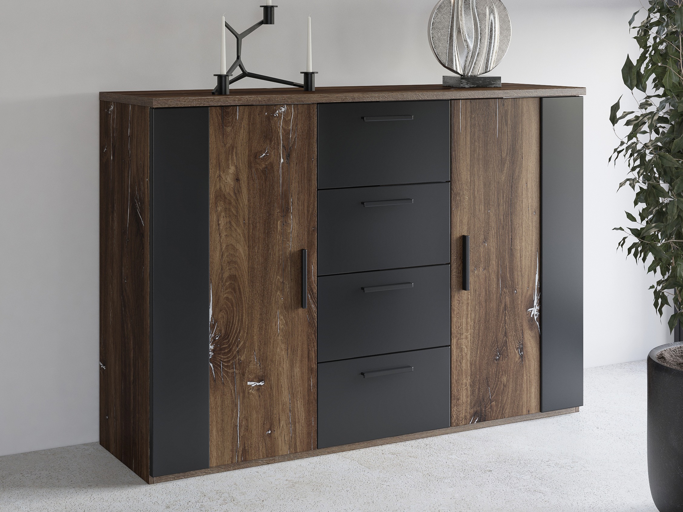 Commode Felelie 102 (Tamus Flagstaf chêne + Argent)