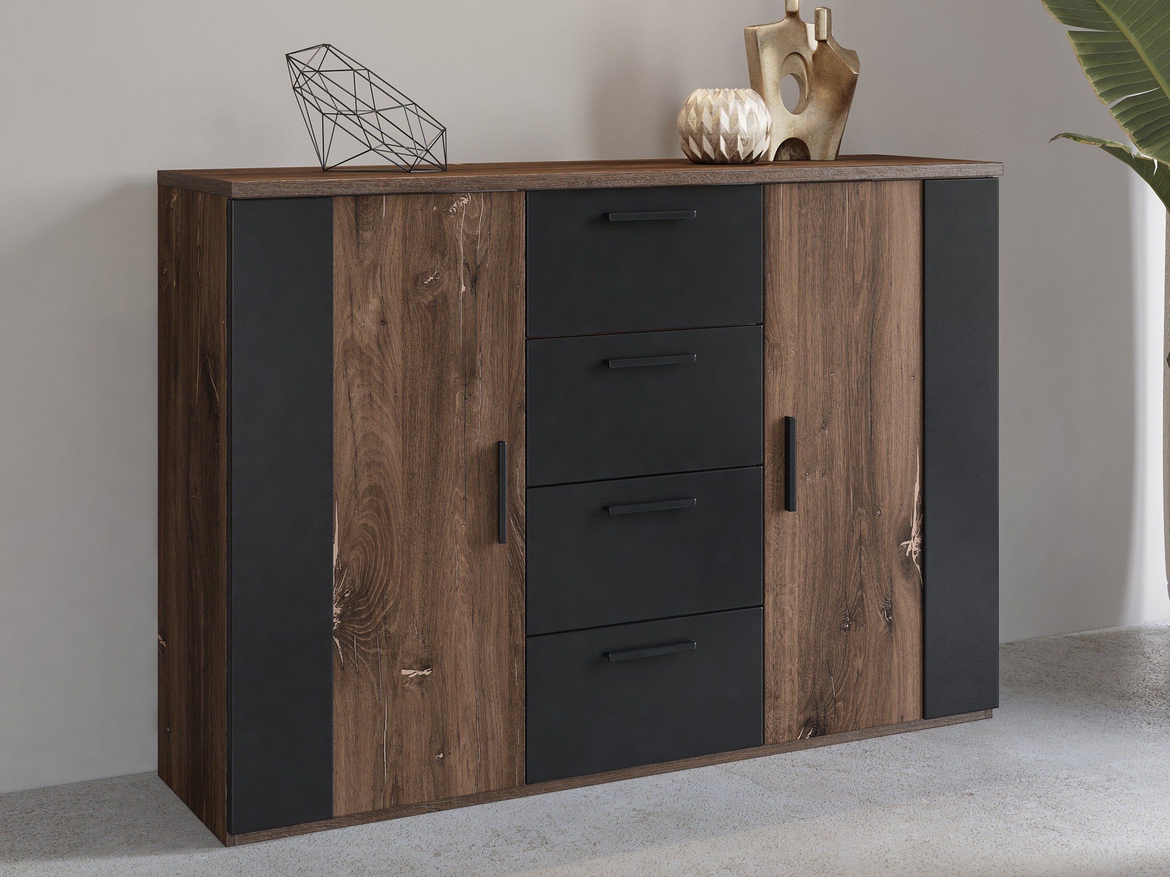 Commode Felelie 102 (Tamus Flagstaf chêne + Cuivre)