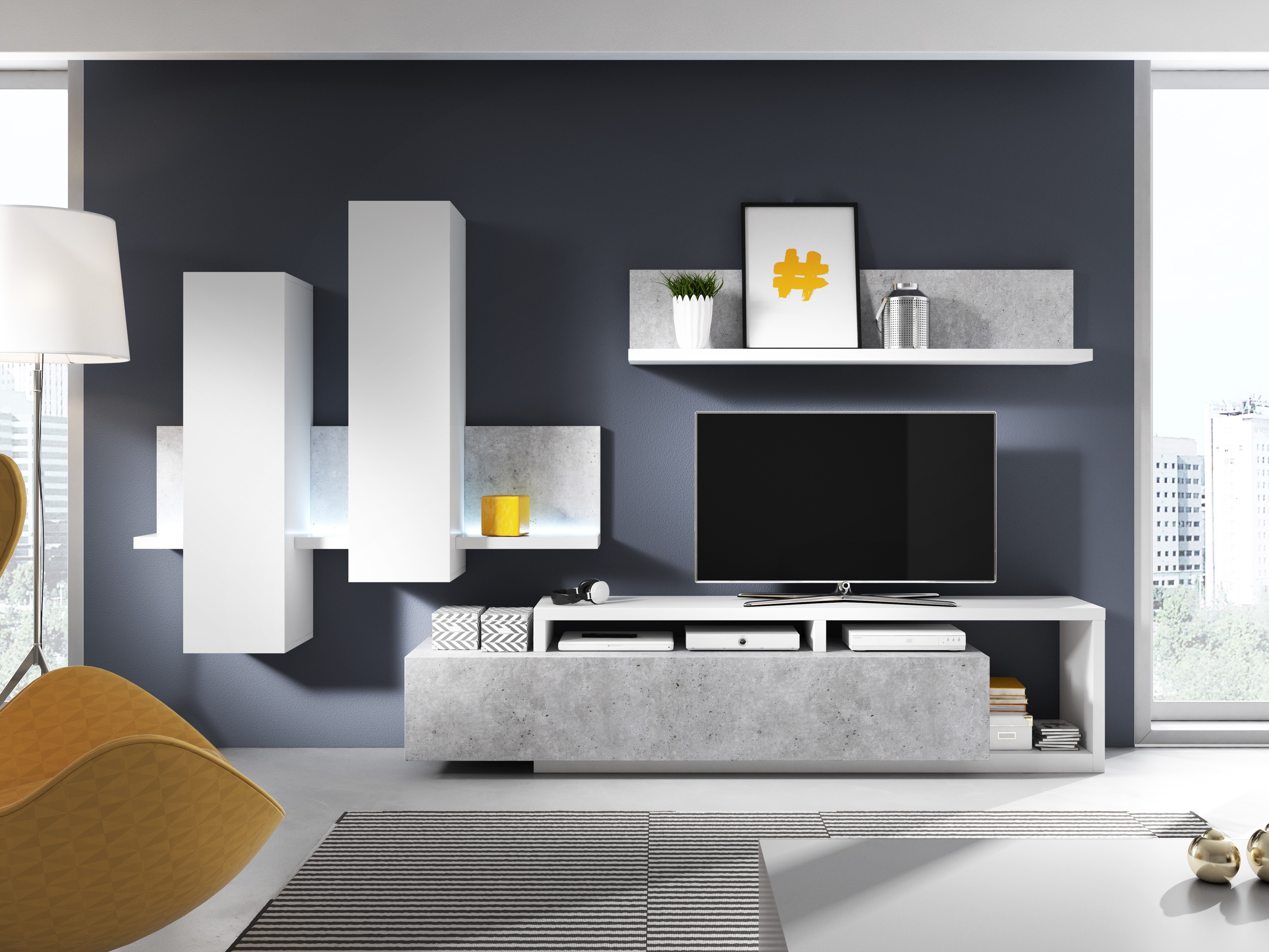 Ensemble de salon Lutiva 100 (Blanc + Béton)