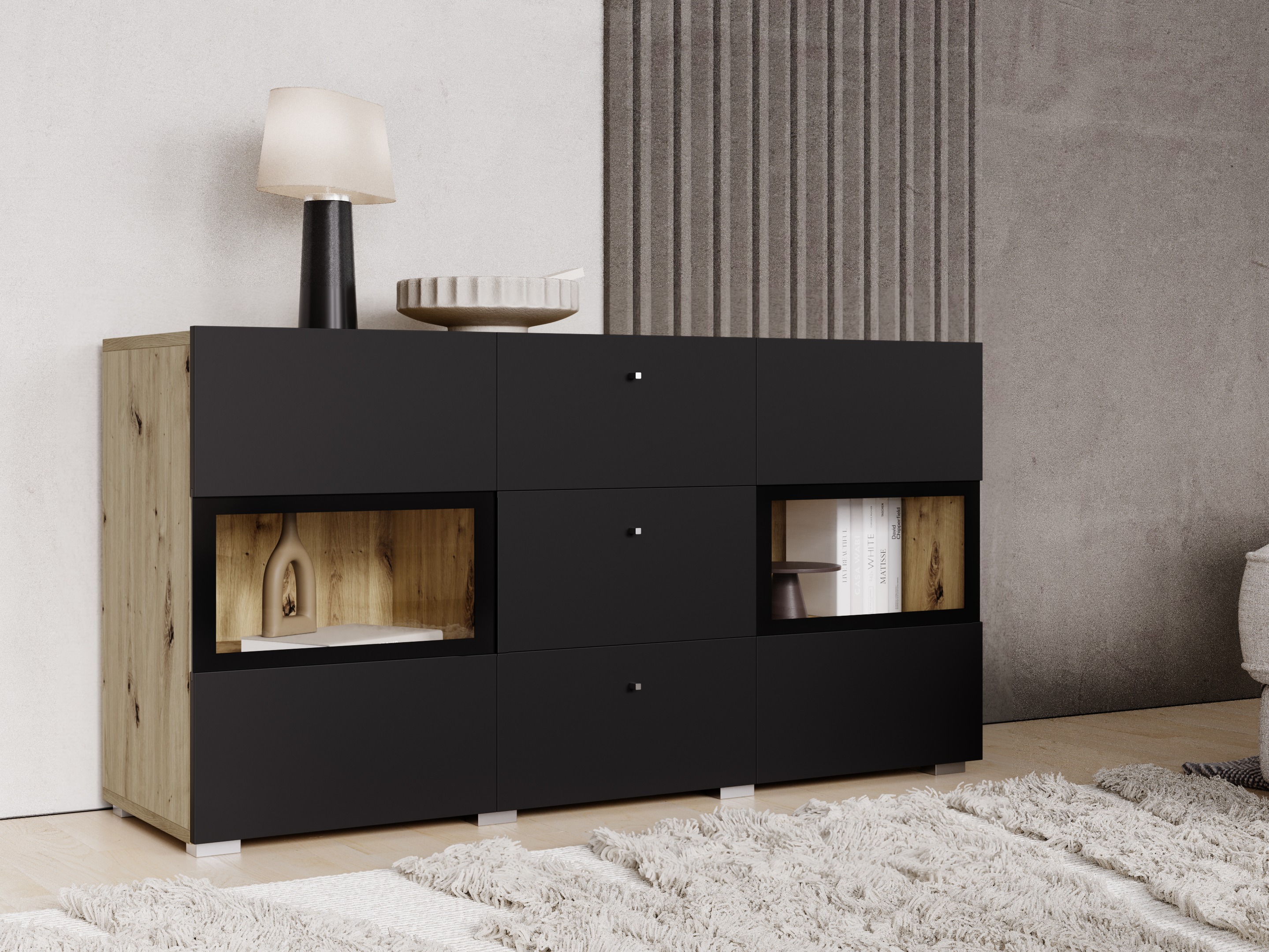 Commode Serodeu 101 (Chêne Artisan + Noir mat)
