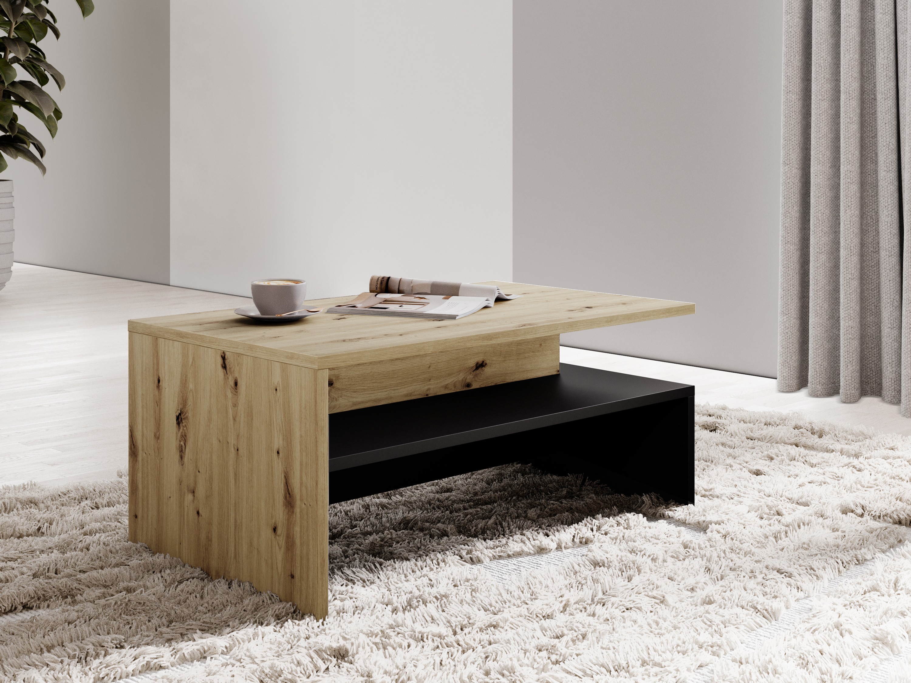 Table basse Serodeu 103 (Chêne Artisan + Noir mat)