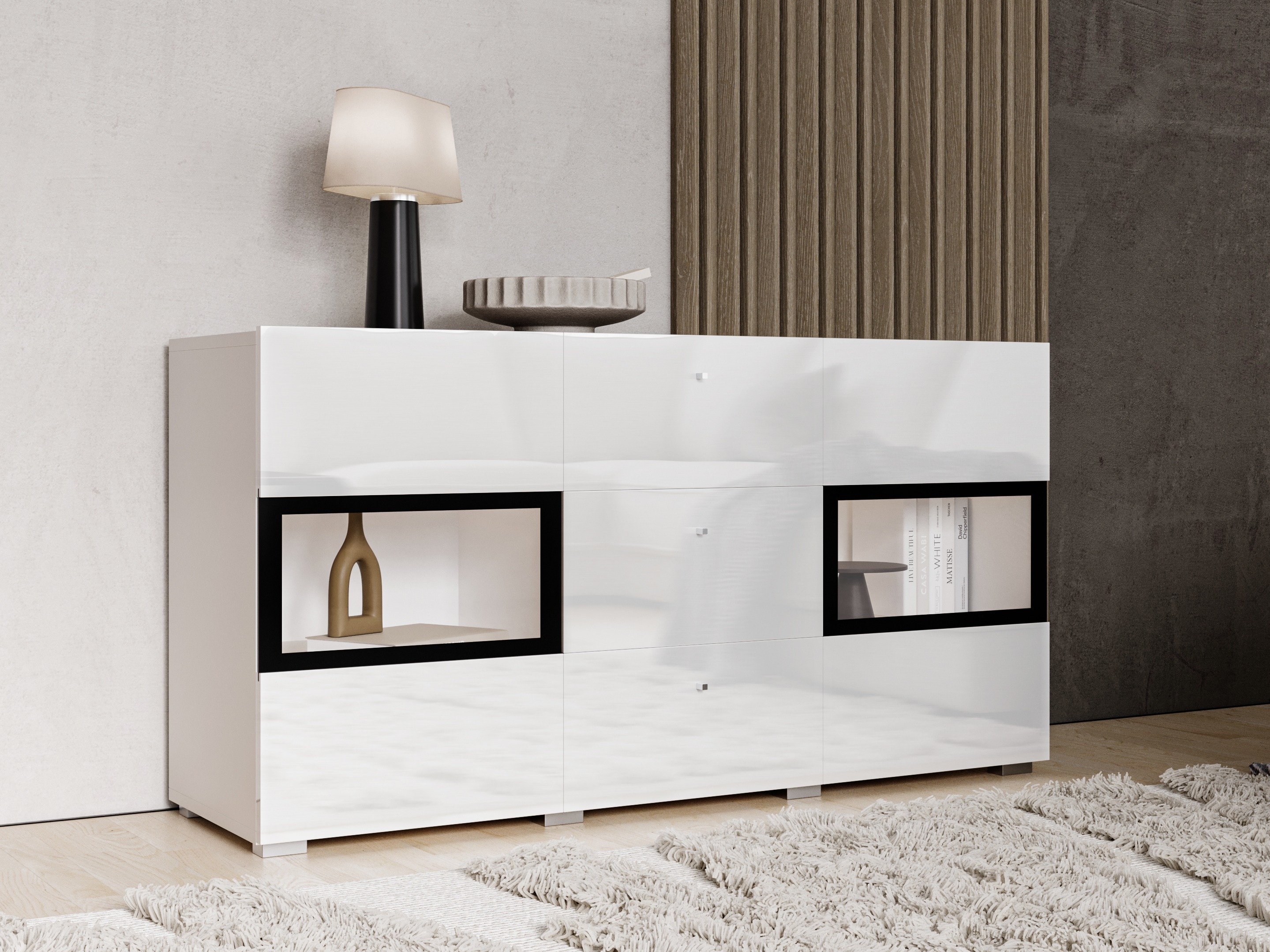 Commode Serodeu 101 (Blanc + Blanc brillant)