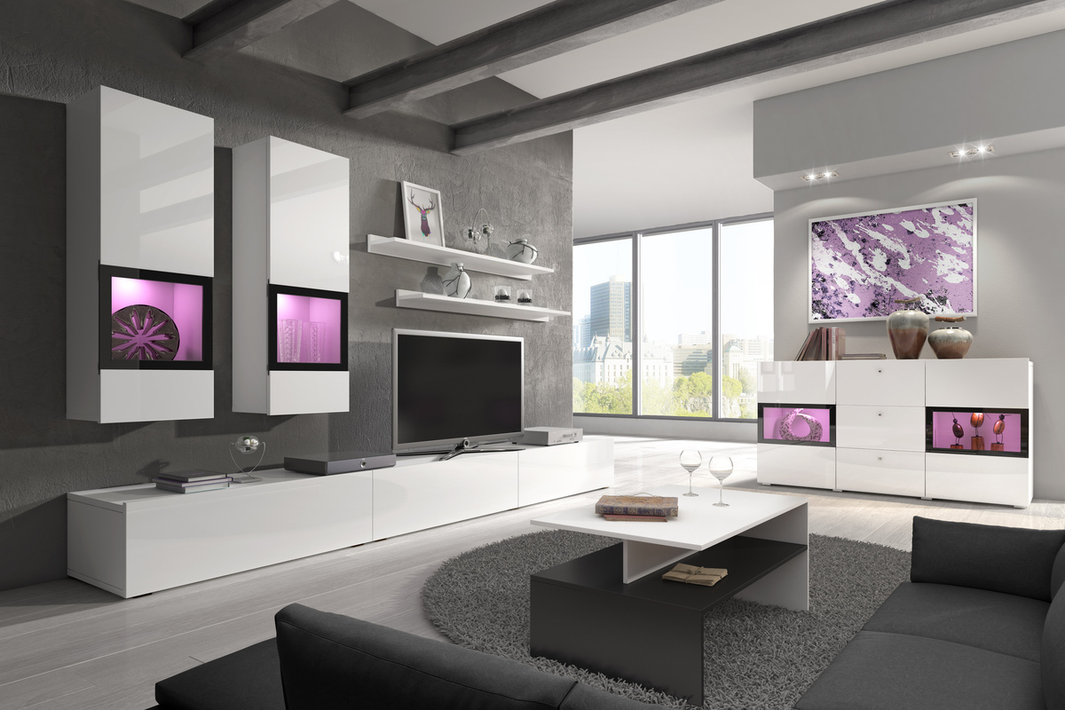 Ensemble de salon Serodeu 100 (Blanc + Blanc brillant)