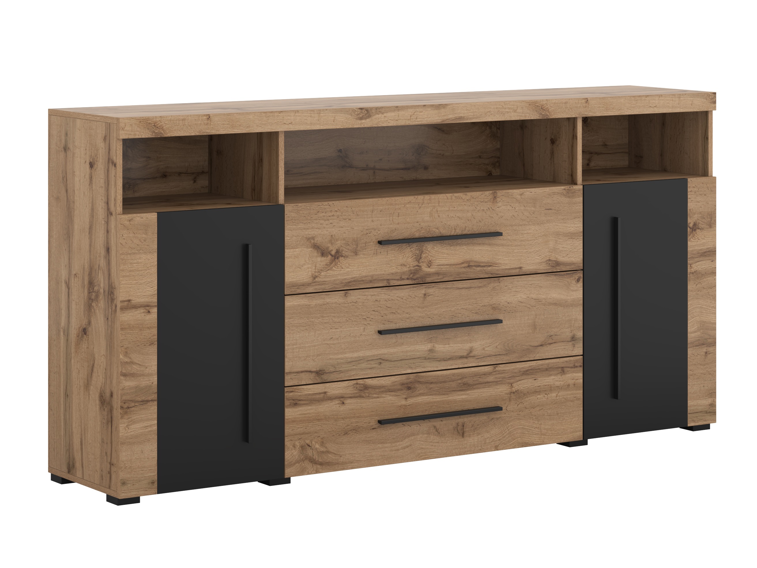 Commode Sorciro 100 (Noir + Chêne wotan)