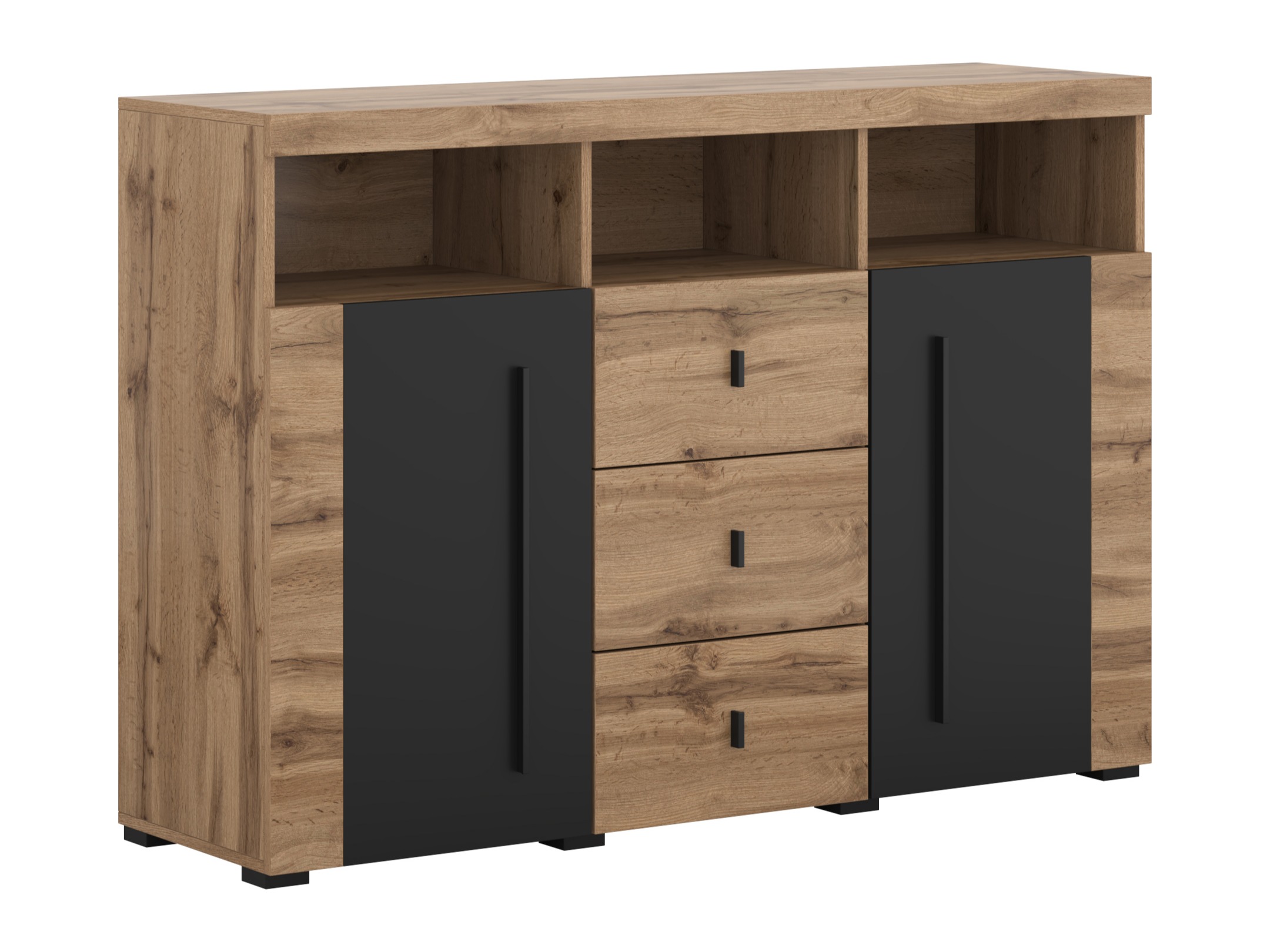 Commode Sorciro 101 (Noir + Chêne wotan)