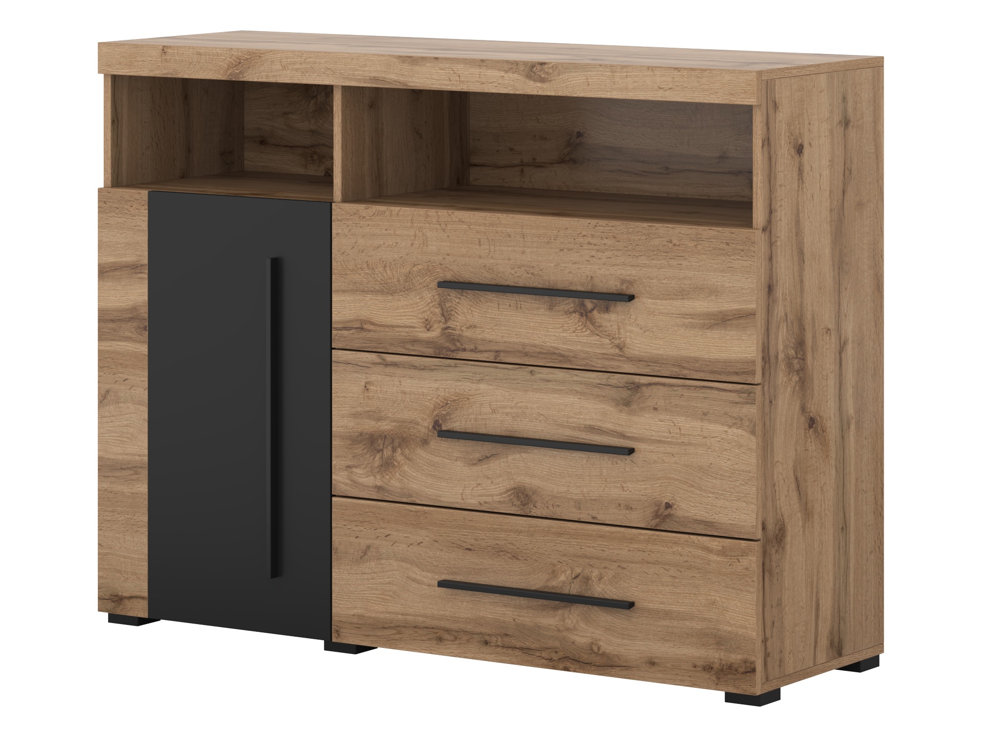 Commode Sorciro 102 (Noir + Chêne wotan)