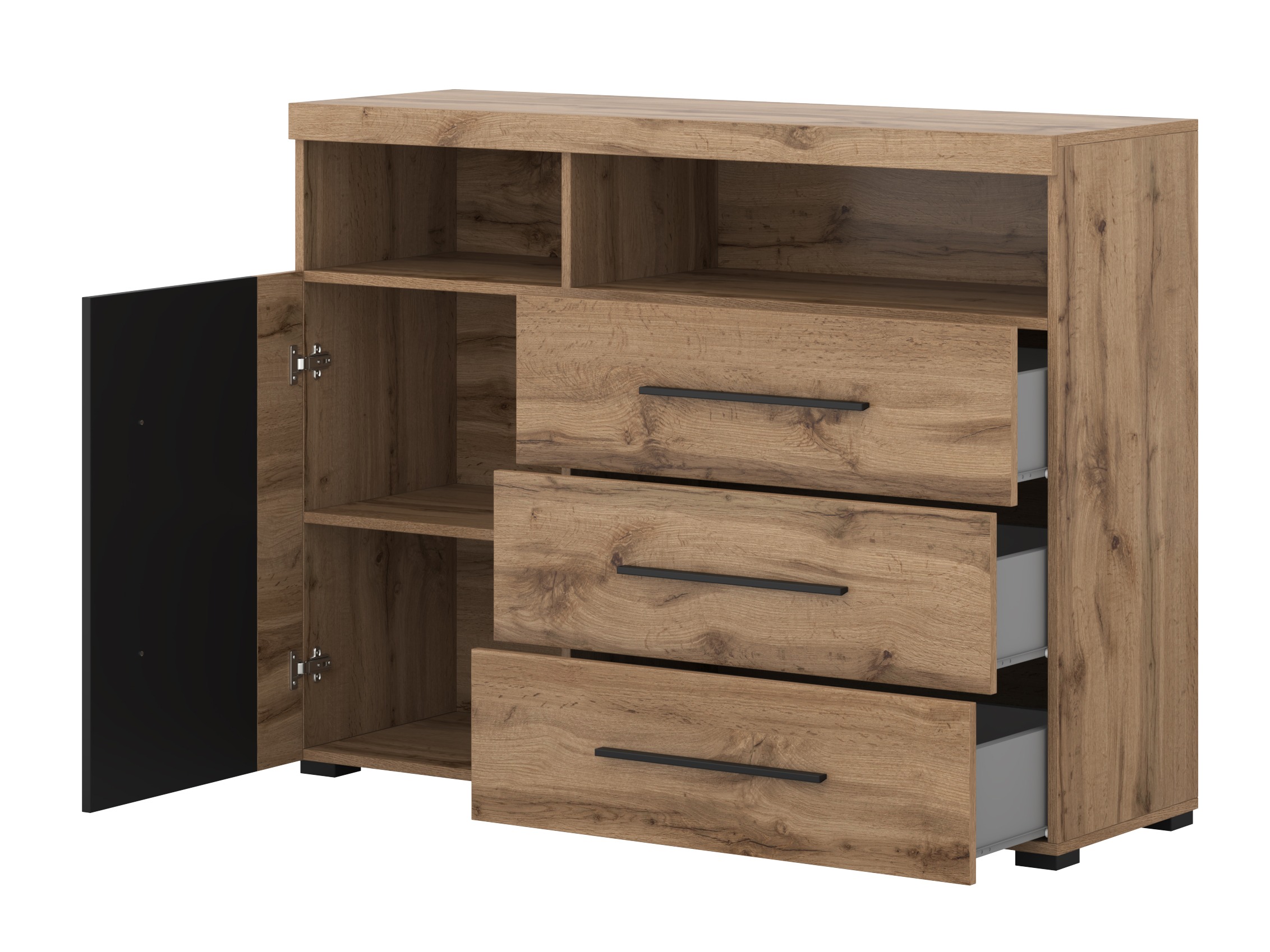 Commode Sorciro 102 (Noir + Chêne wotan)