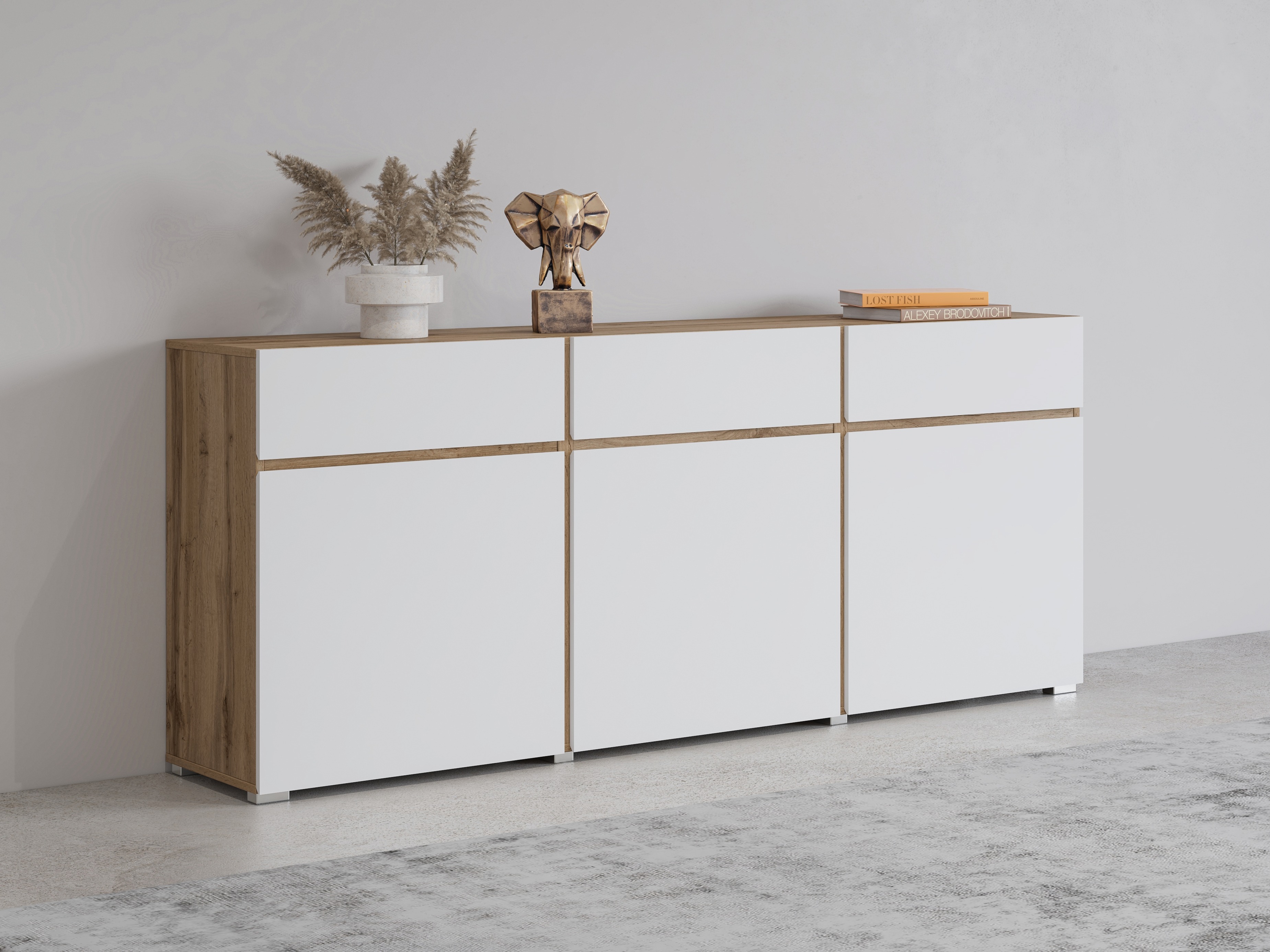 Commode Alfere 103 (Chêne wotan + Blanc)