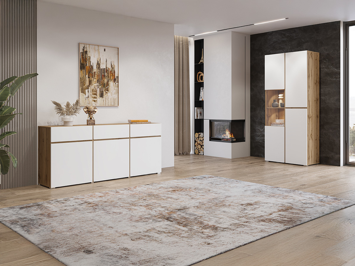 Commode Alfere 103 (Chêne wotan + Blanc)