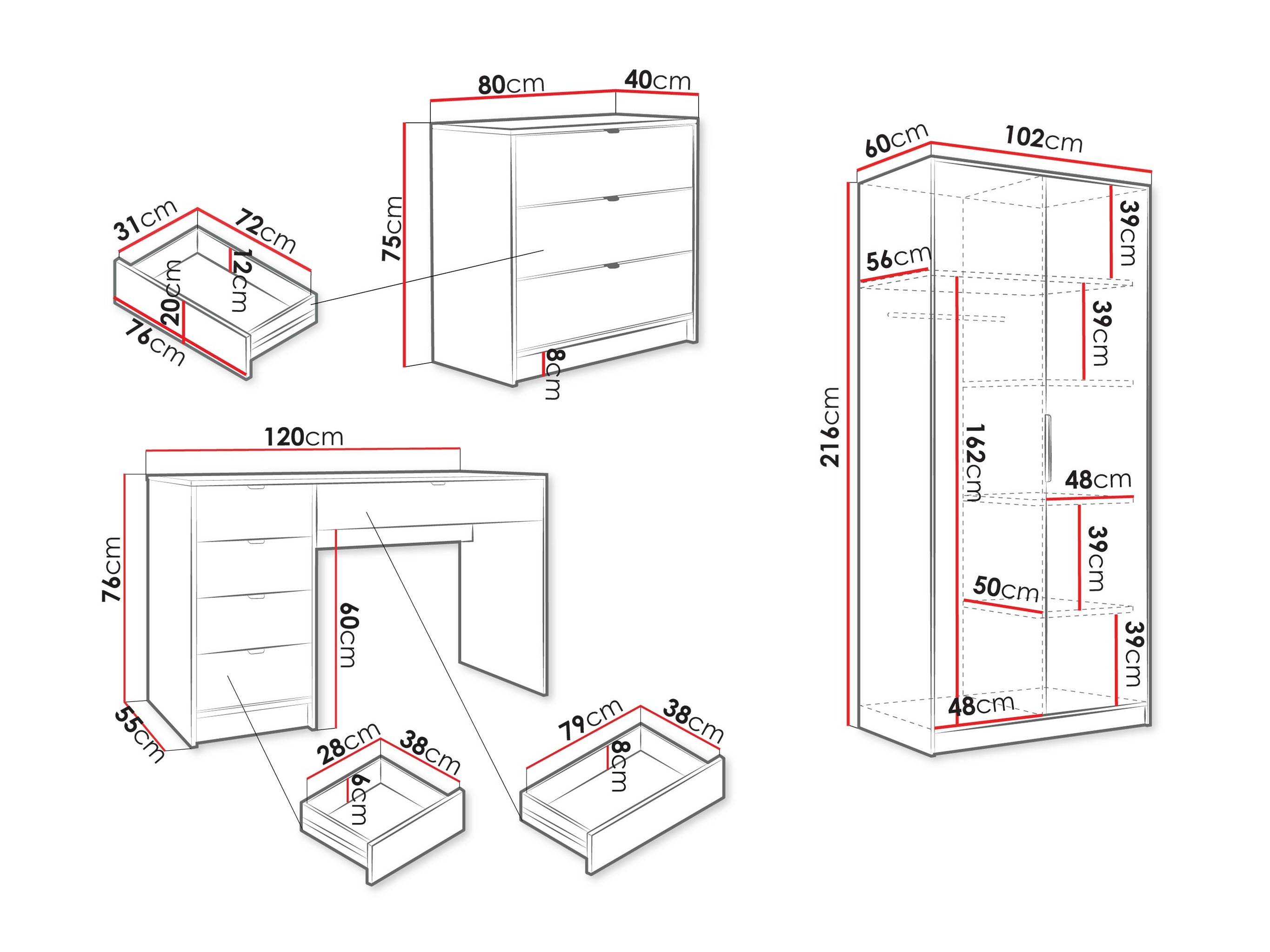 Ensemble de bureau à domicile Comfivo Papilio IV (Blanc)