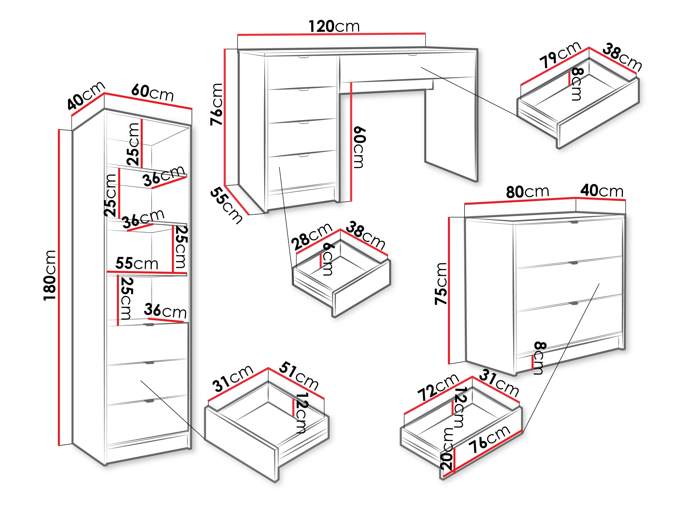 Ensemble de bureau à domicile Comfivo Papilio V (Blanc)