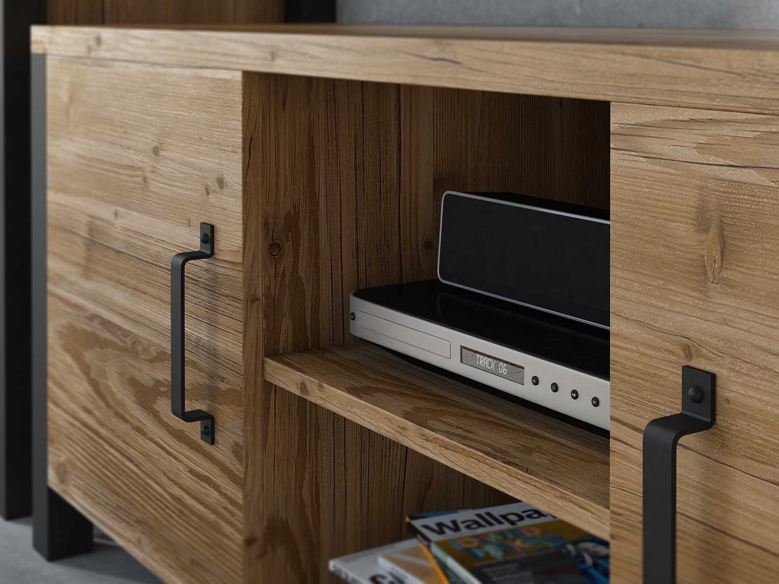 Meuble TV Tornua 104 (Épicéa foncé + Noir mat)