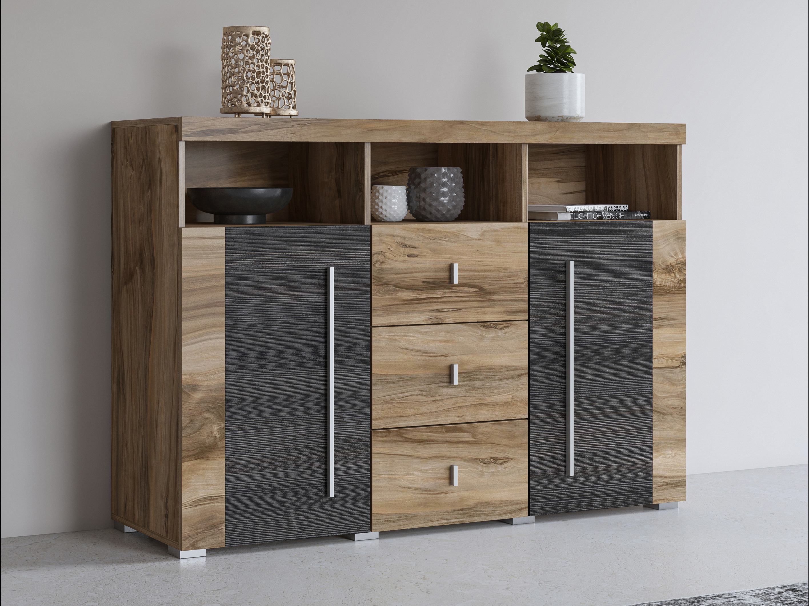 Commode Sorciro 101 (Noix + Chêne foncé)