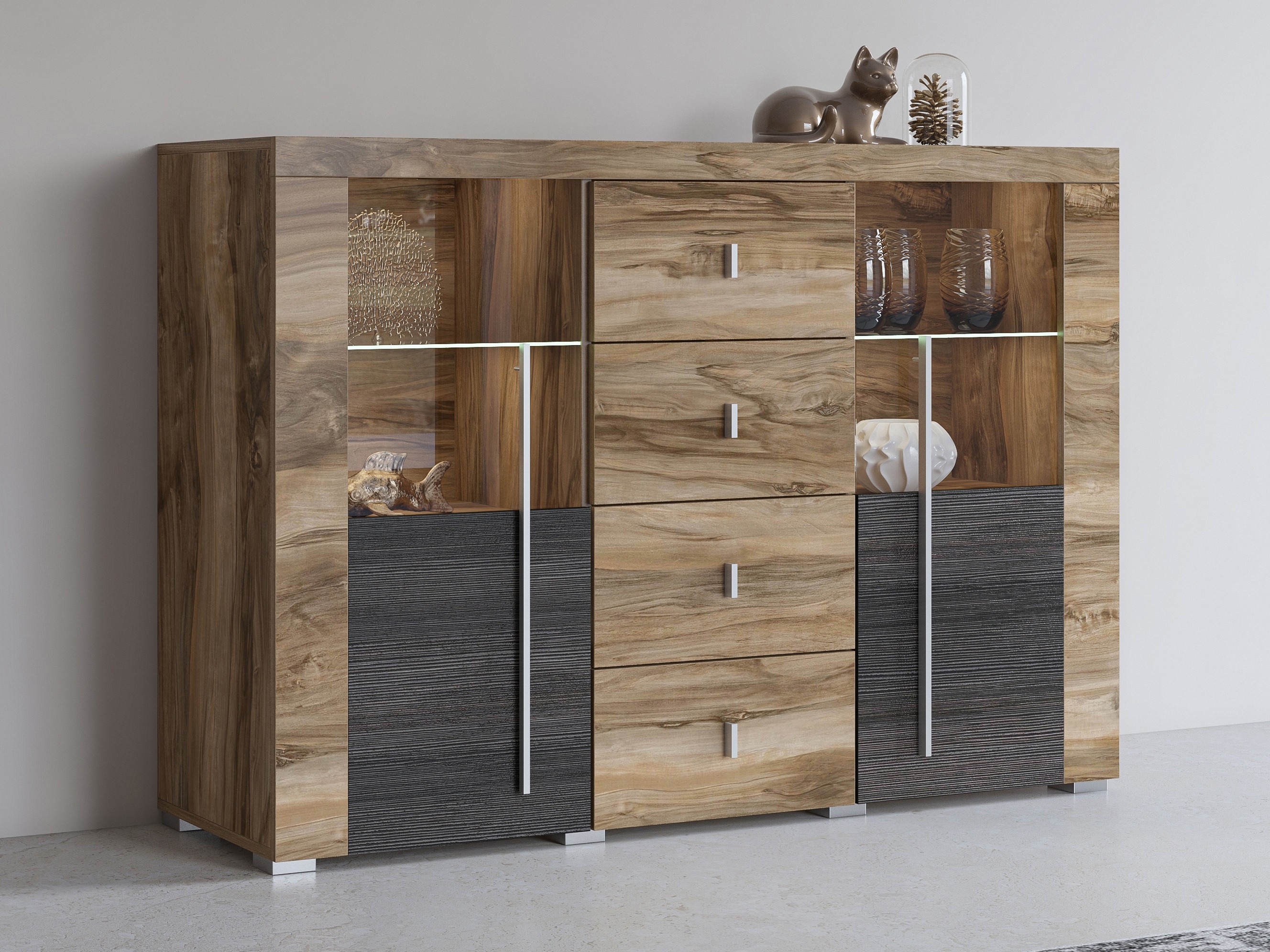 Commode Sorciro 109 (Noix + Chêne foncé)