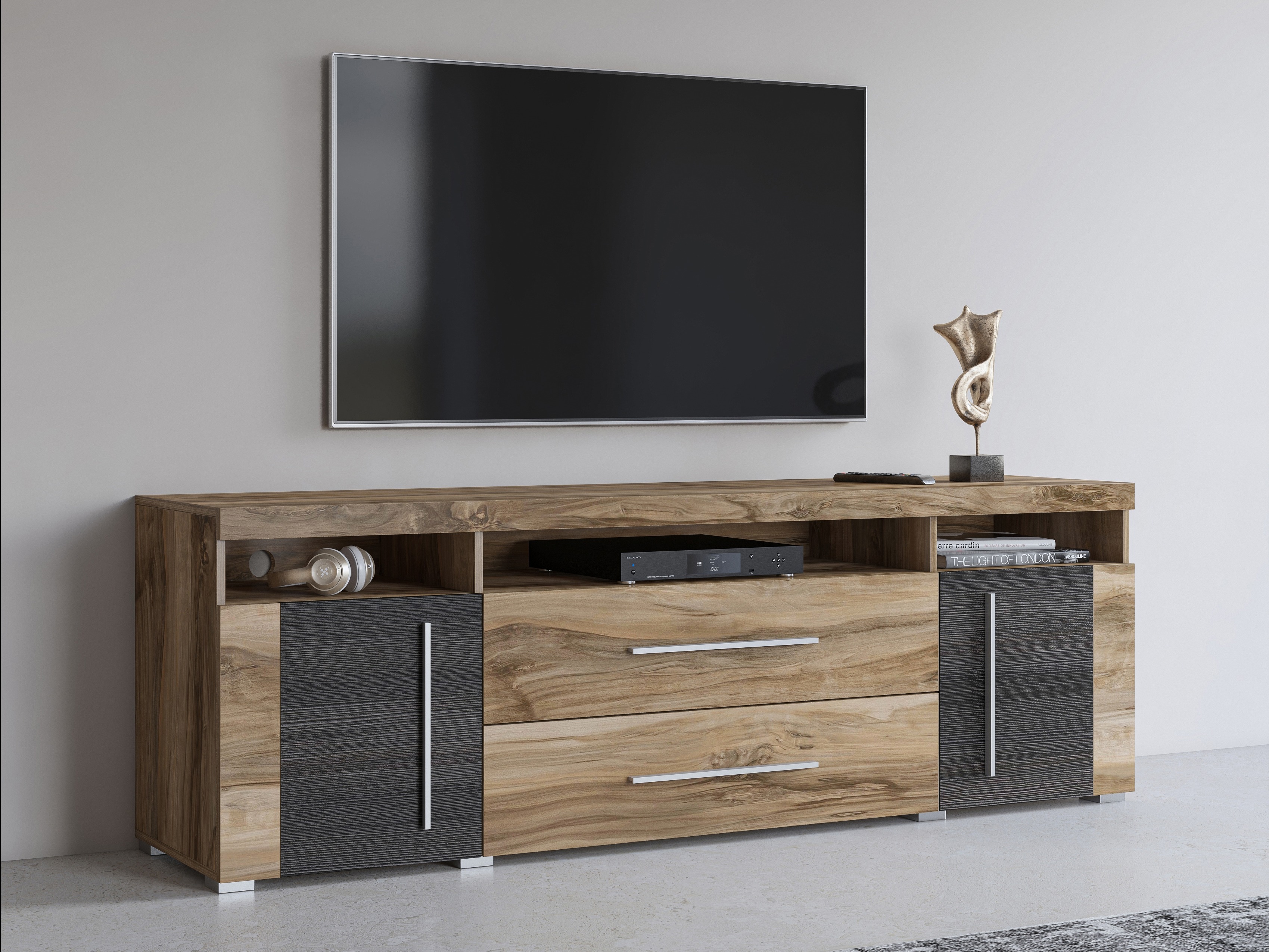 Meuble TV Sorciro 106 (Noix + Chêne foncé)
