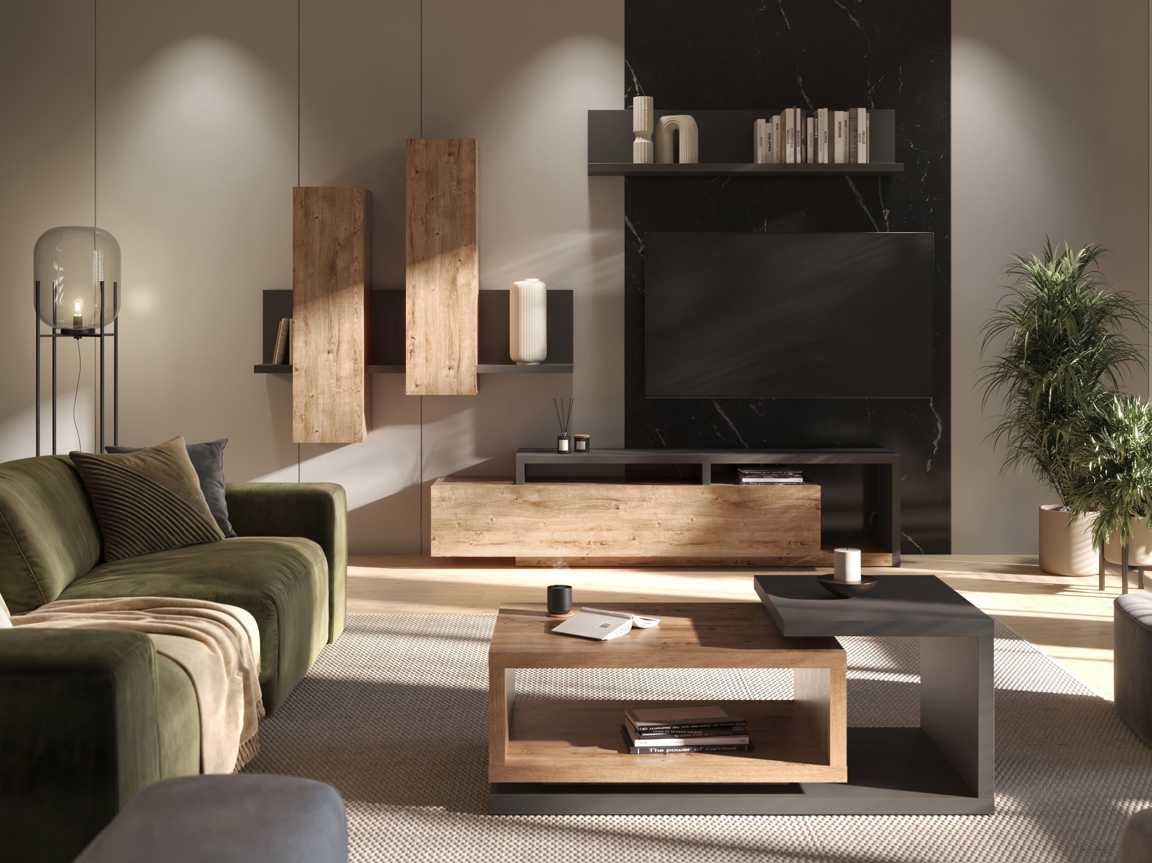 Armoire murale Lutiva 101 (Anthracite + Ribbec chêne)