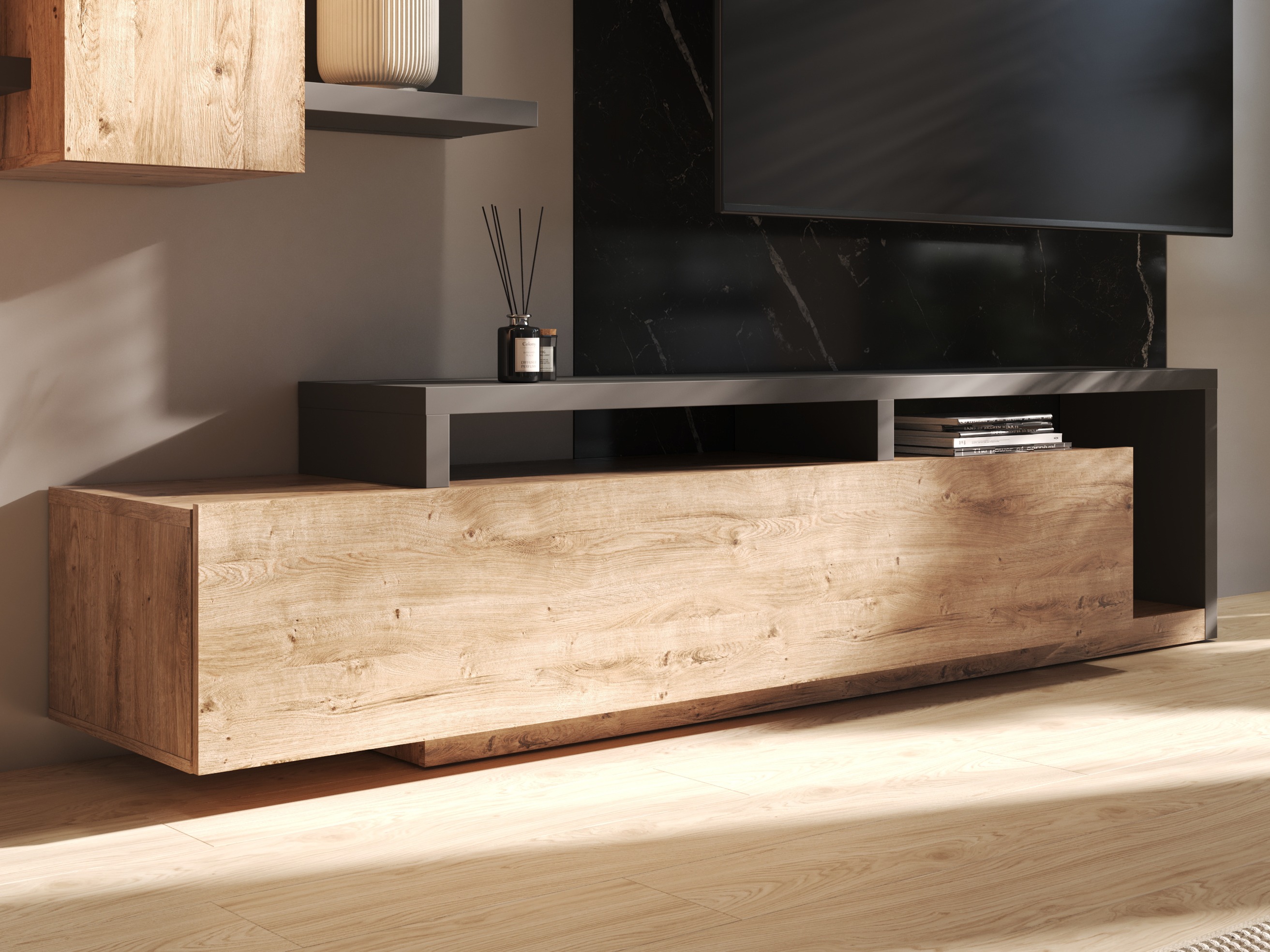 Meuble TV Lutiva 103 (Anthracite + Ribbec chêne)