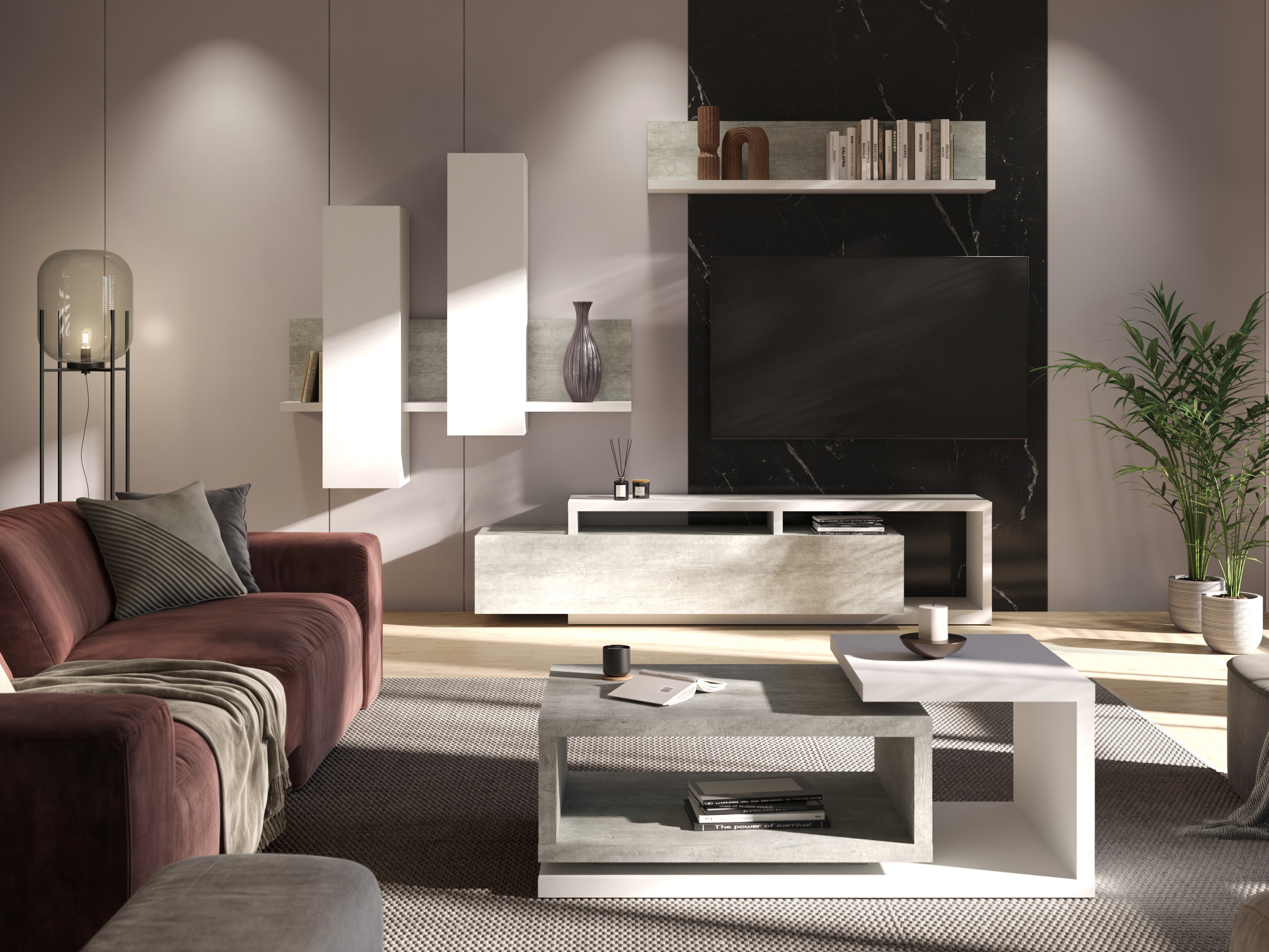 Table basse Lutiva 104 (Blanc + Béton)