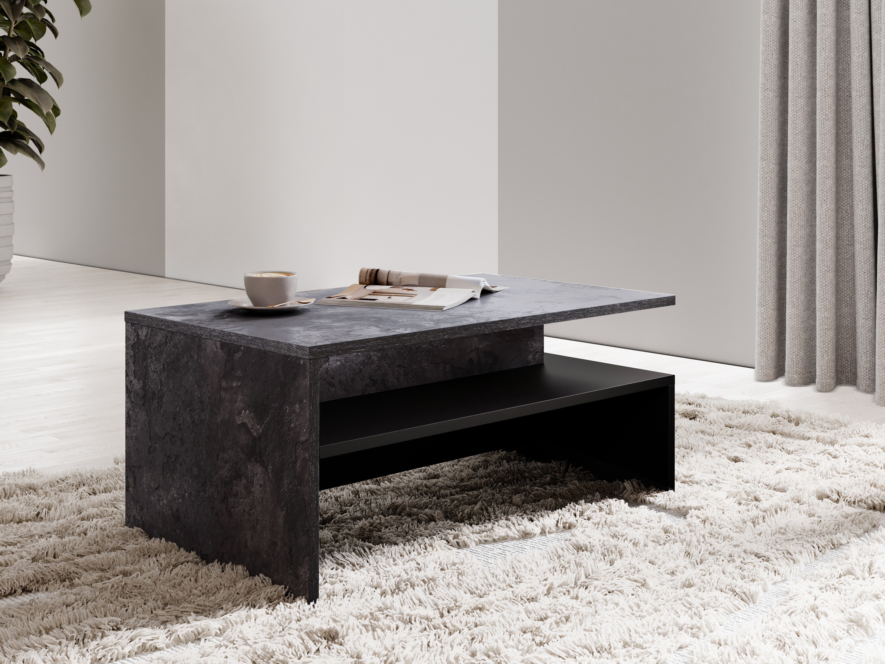 Table basse Serodeu 103 (Béton foncé + Noir)