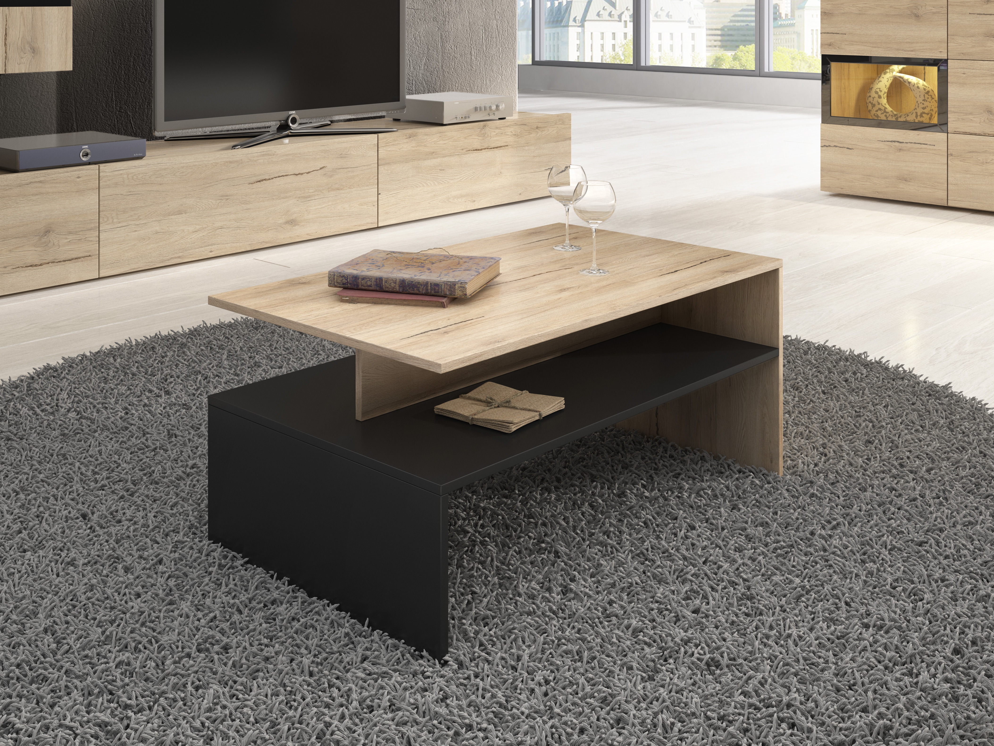 Table basse Serodeu 103 (Chêne de san remo + Noir)