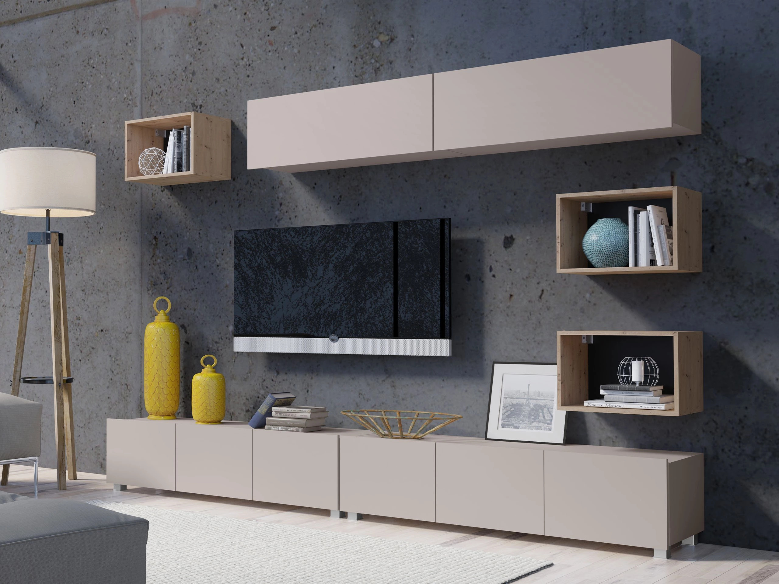 Ensemble de salon Remus XXXI (Cachemire + Chêne Artisan)