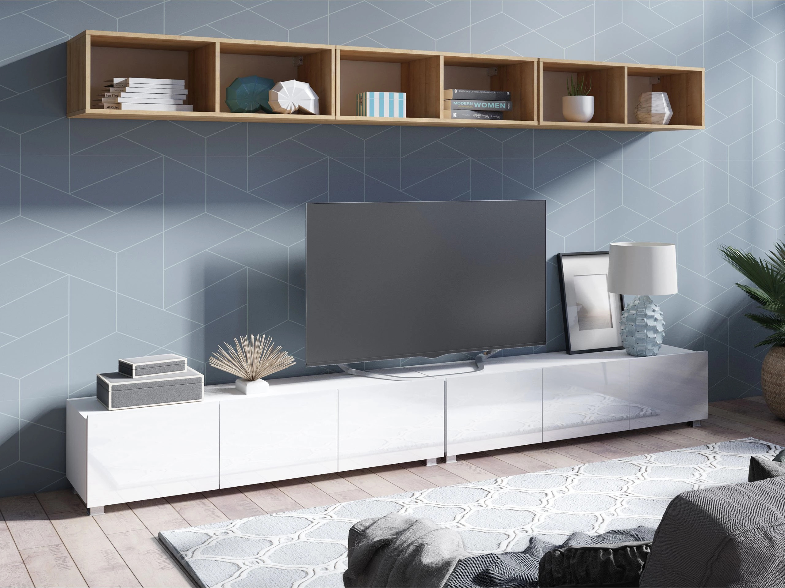 Ensemble de salon Remus XXXIII (Blanc + Blanc brillant + Chêne doré)