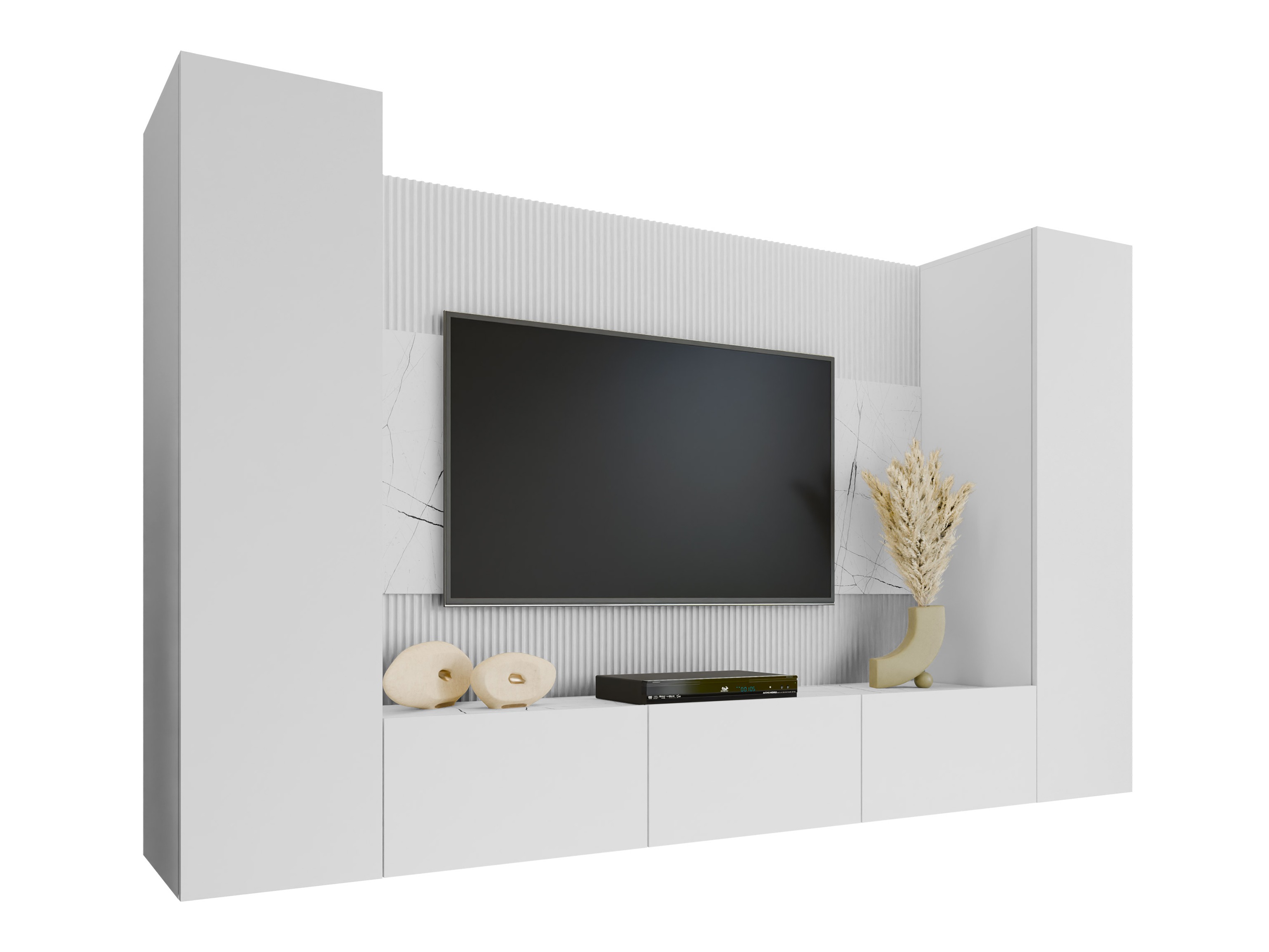 Ensemble de salon Comfivo Salix V (Blanc + Marbre blanc)