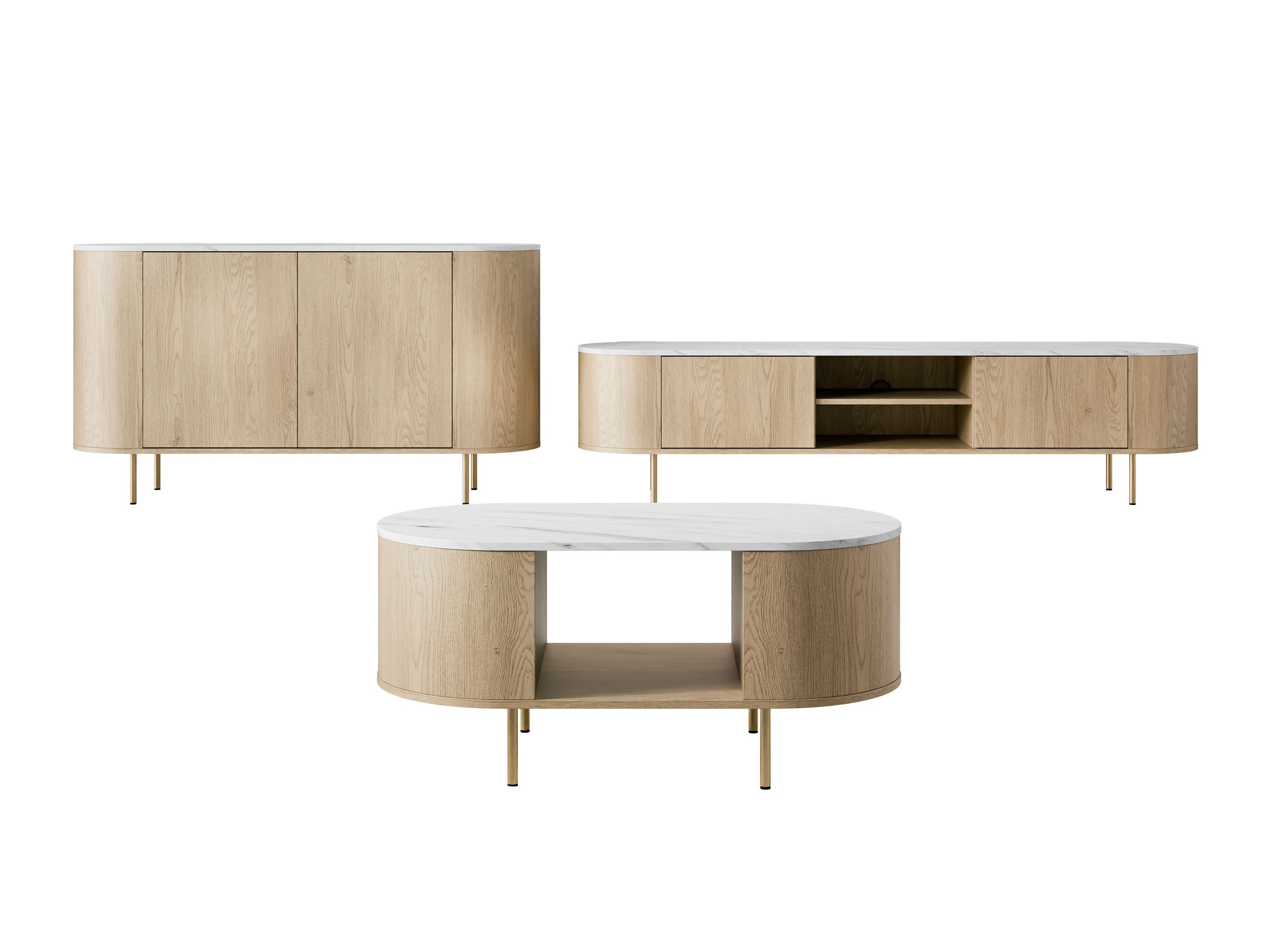 Ensemble de salon Comfivo Livtena (Marbre blanc + Doré)