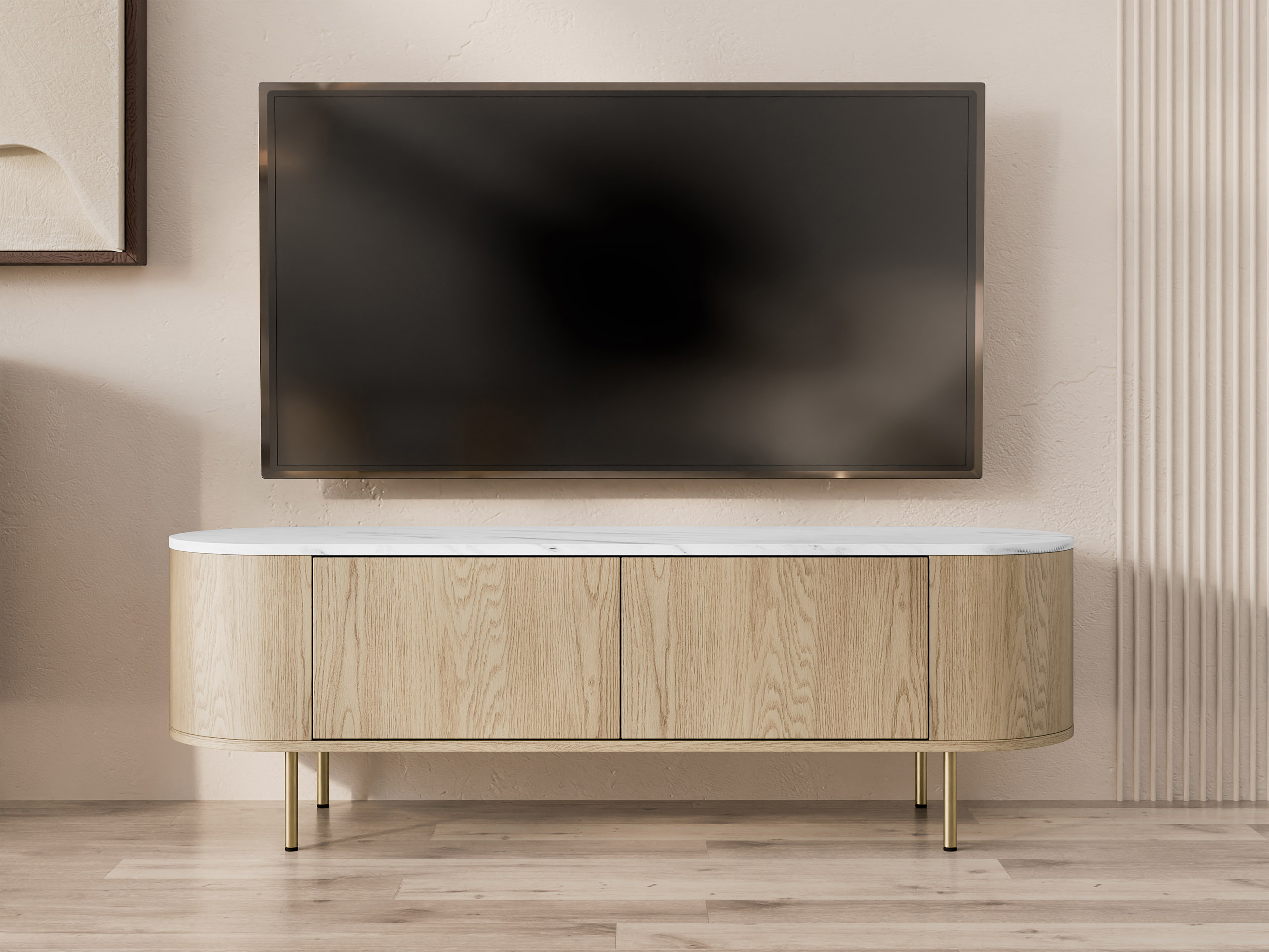 Meuble TV Comfivo Livtena (Marbre blanc + Doré)