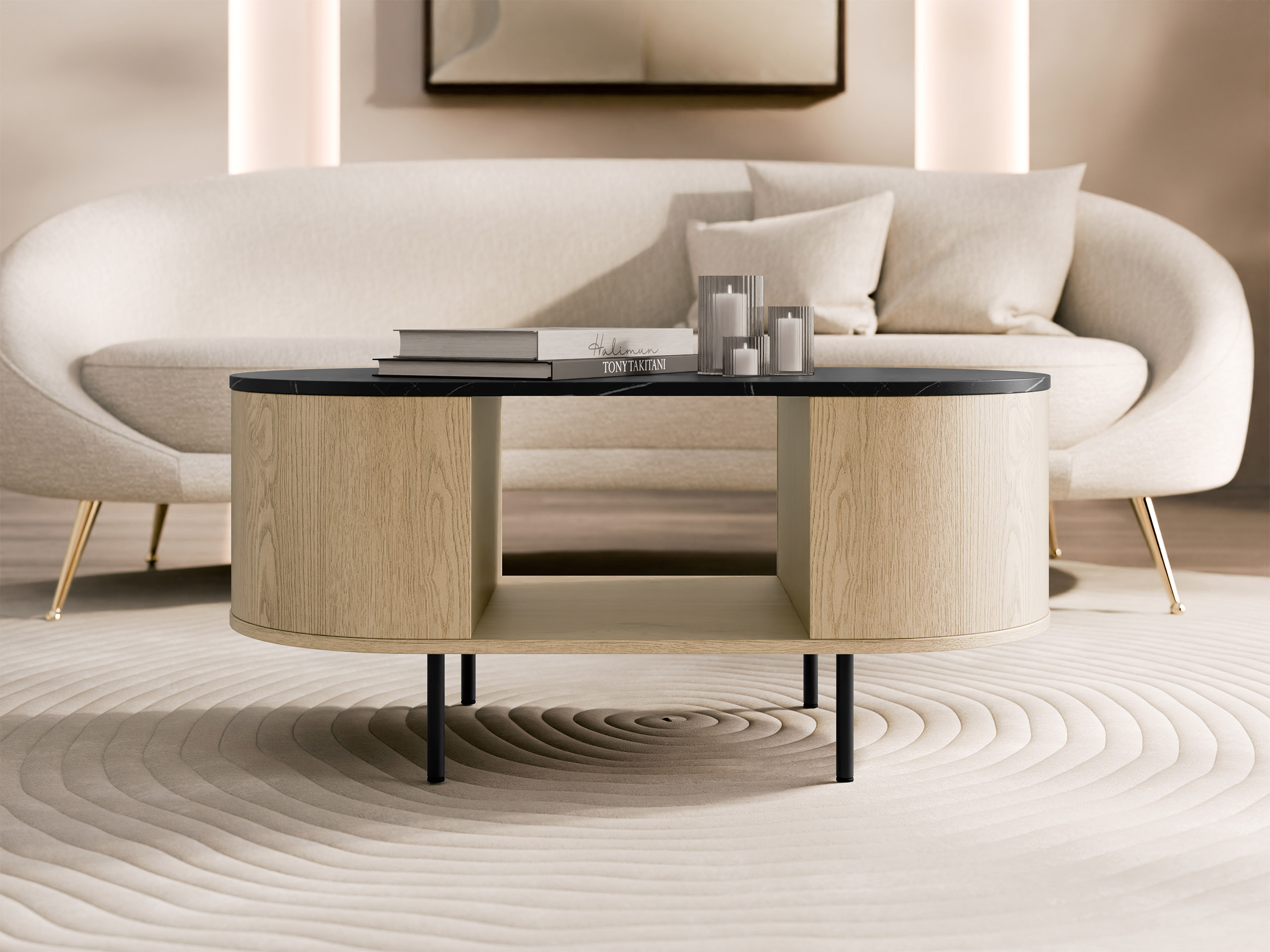 Table basse Comfivo Livtena 104 (Marbre noir + Noir)