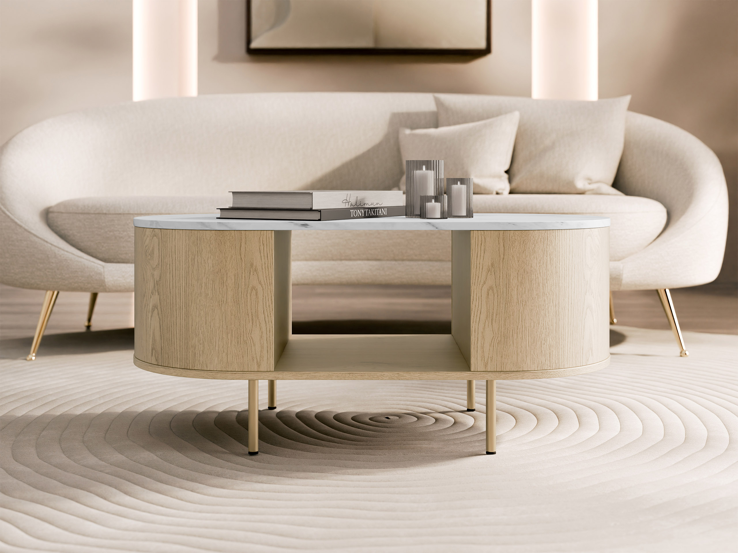 Table basse Comfivo Livtena (Marbre blanc + Doré)