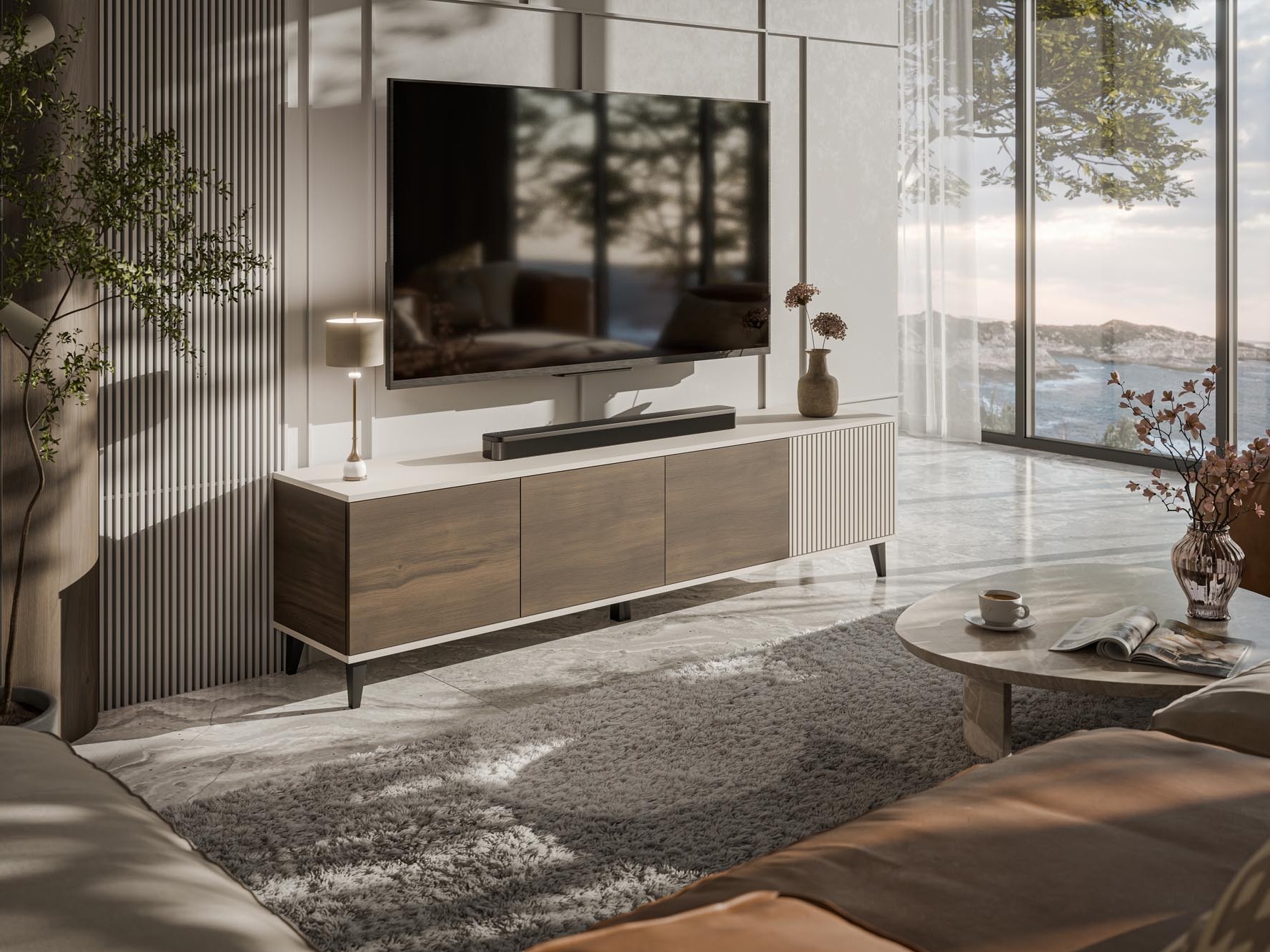 Meuble TV Luelia 114 (Noyer + Cachemire)