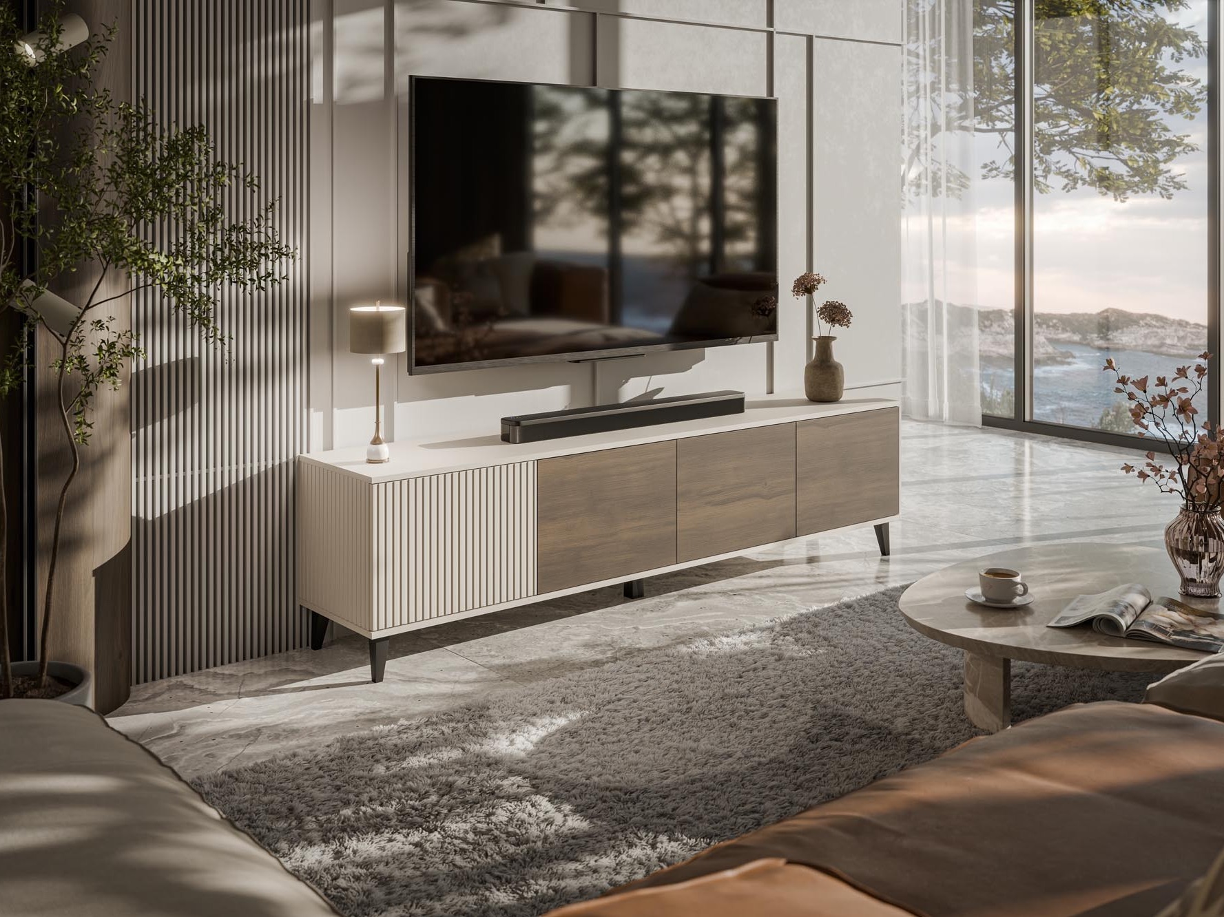 Meuble TV Luelia 114 (Noyer + Cachemire)