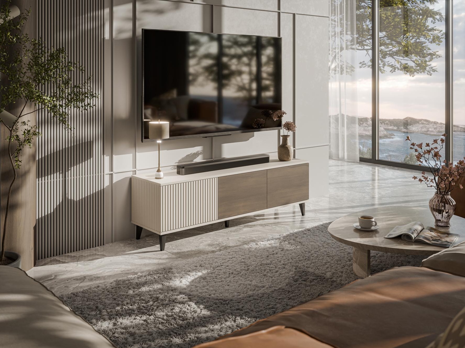 Meuble TV Luelia 115 (Noyer + Cachemire)