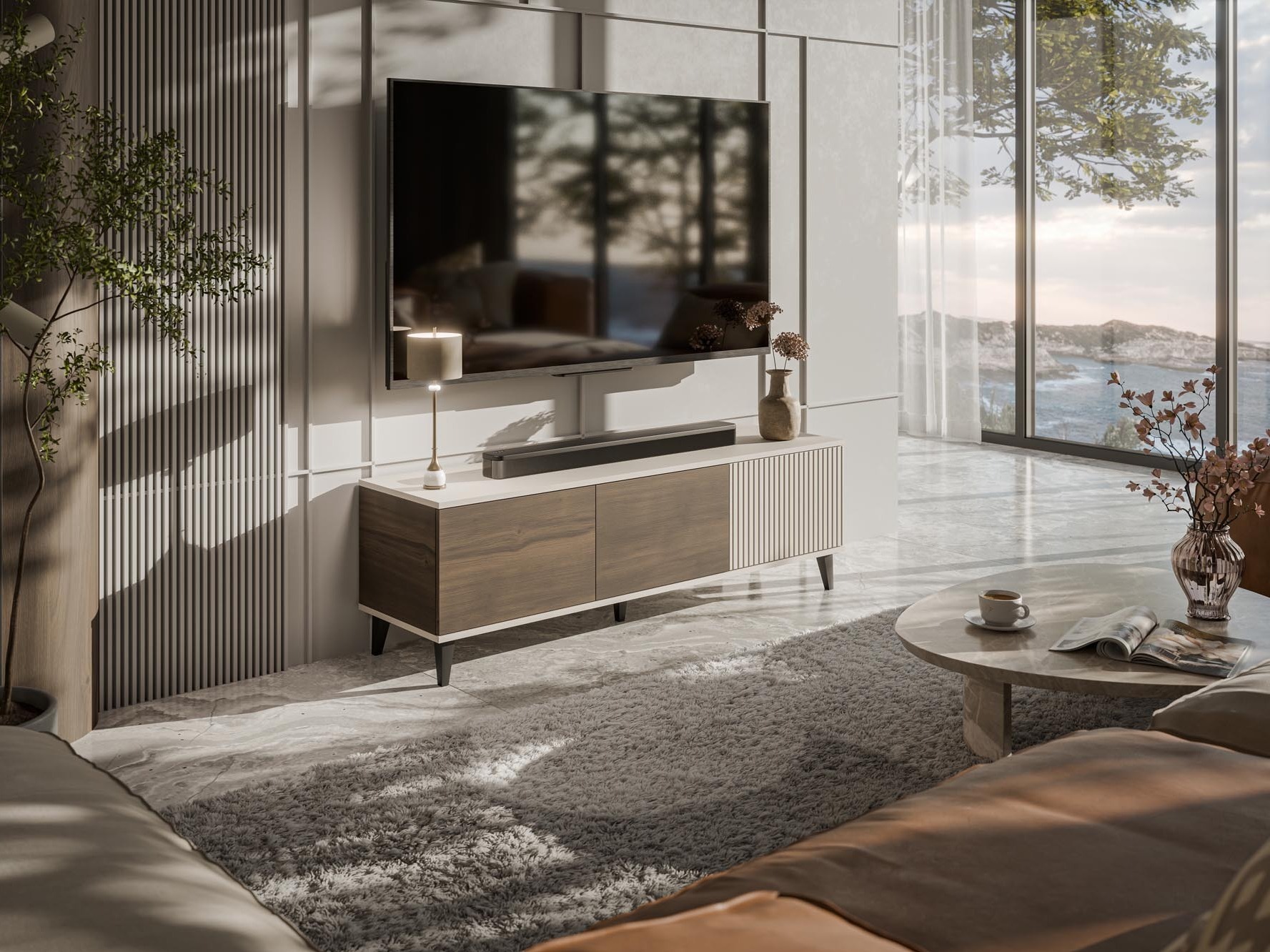 Meuble TV Luelia 116 (Noyer + Cachemire)