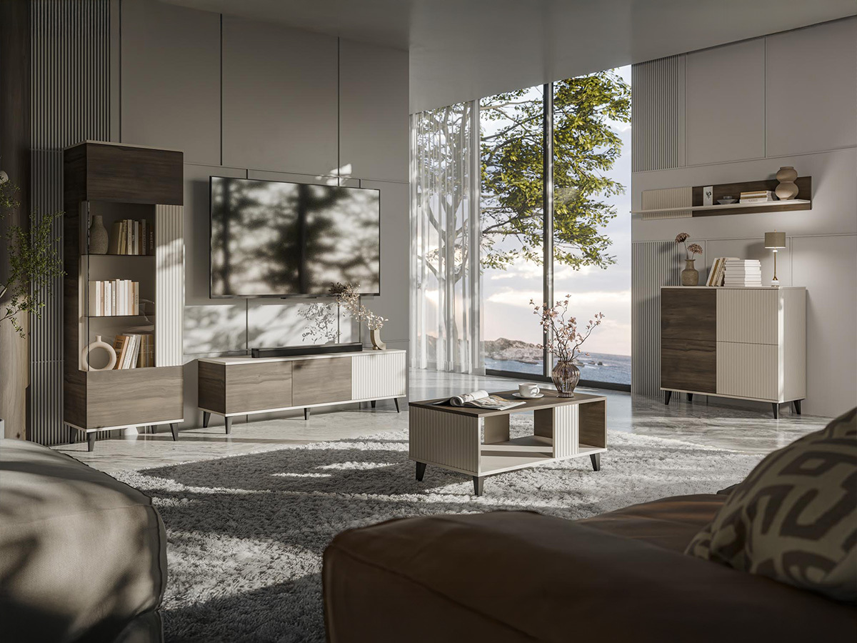 Meuble TV Luelia 116 (Noyer + Cachemire)
