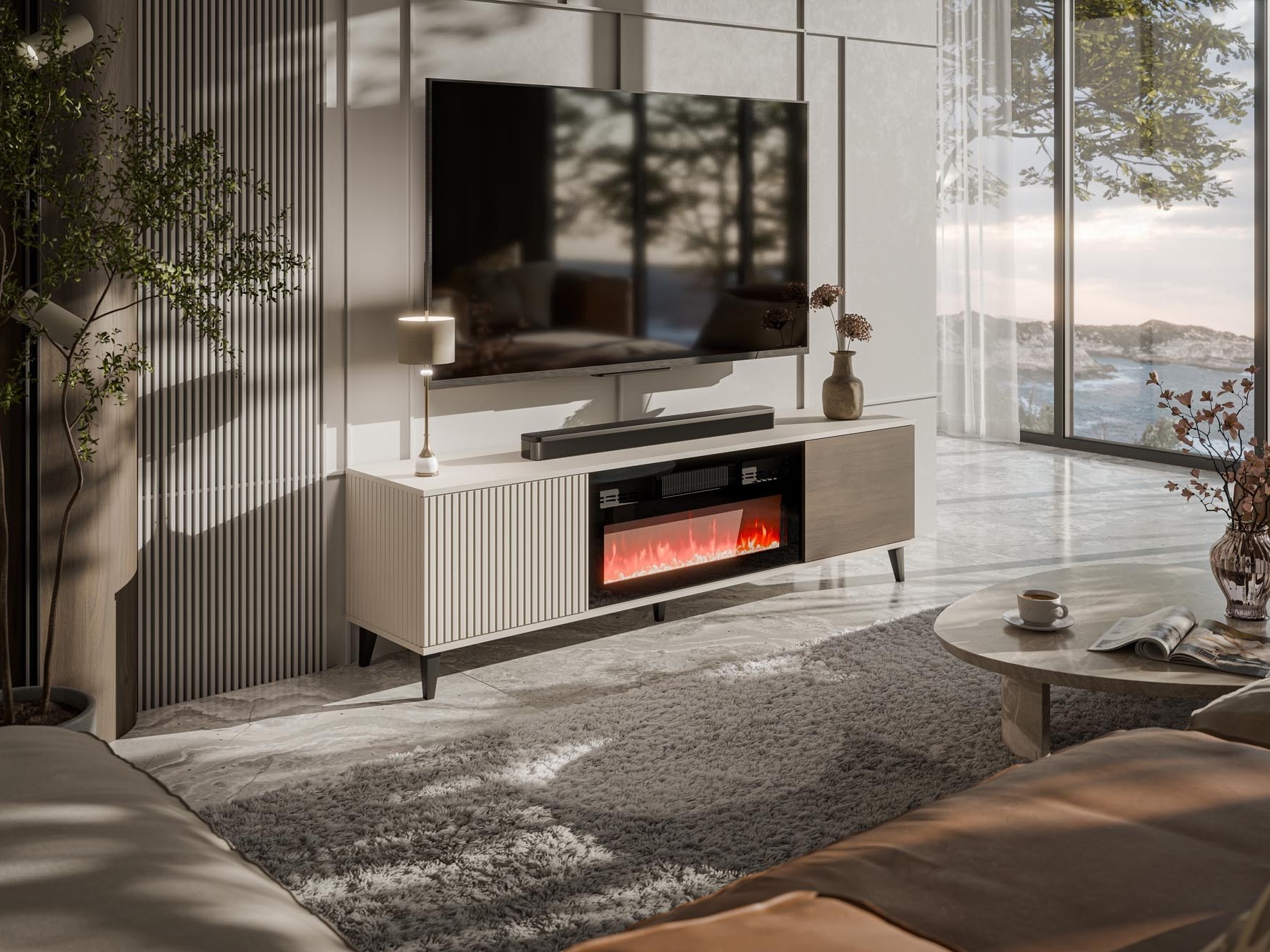Meuble TV Luelia 121 (Noyer + Cachemire)