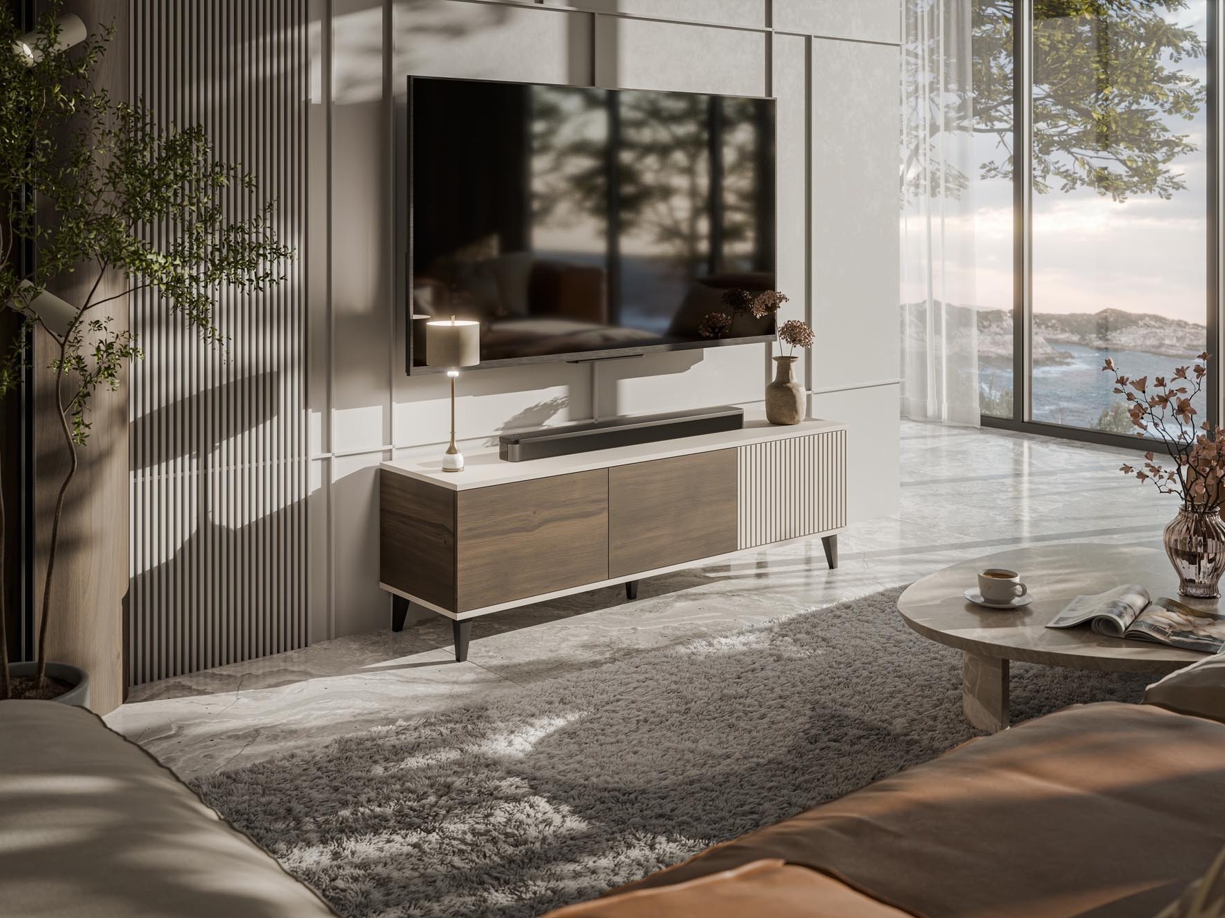 Meuble TV Luelia 115 (Noyer + Cachemire)