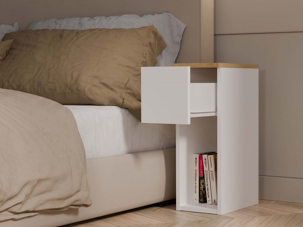 Table de chevet Mandeville 304 (Blanc + Chêne Artisan)