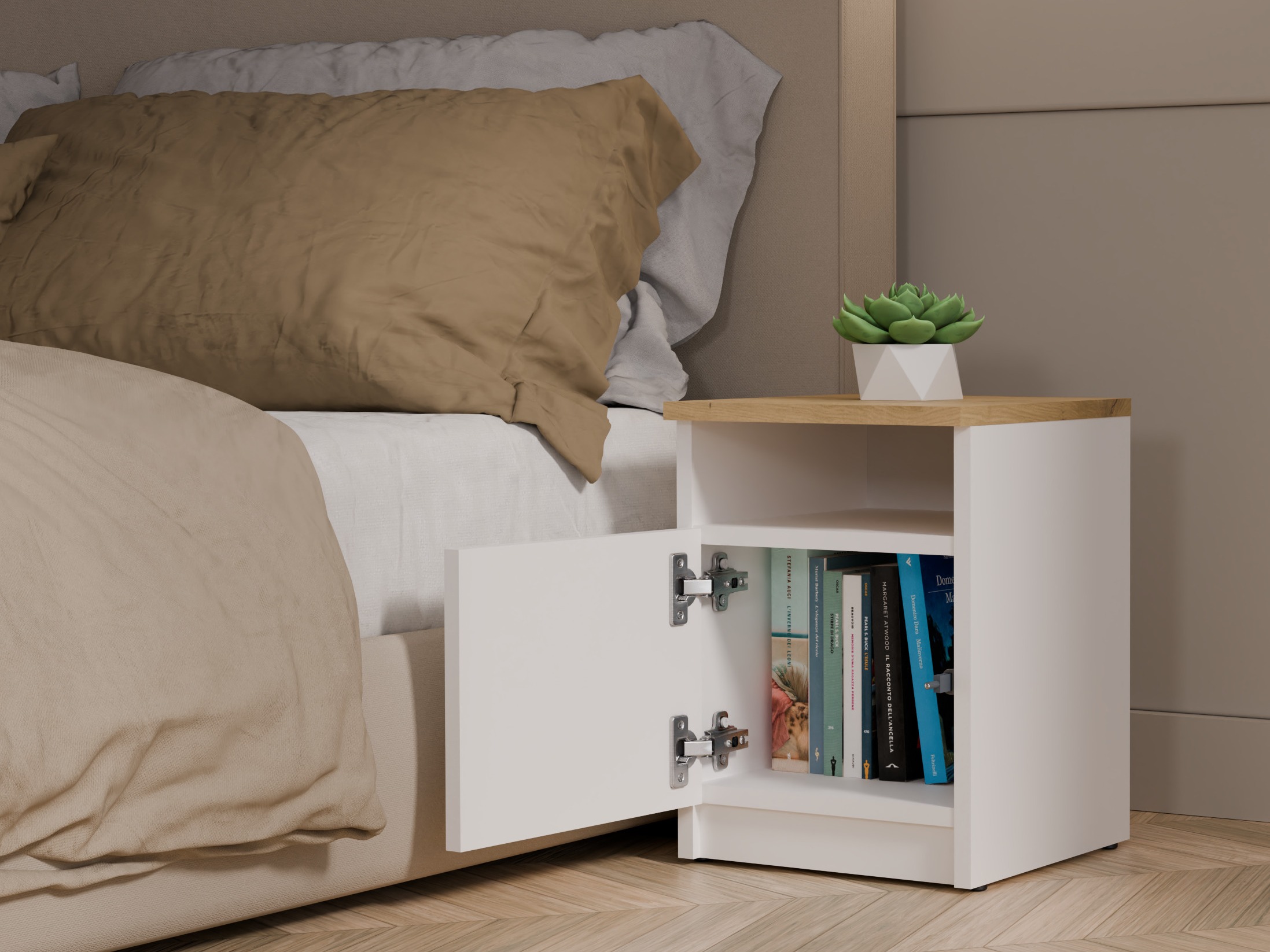 Table de chevet Mandeville 305 (Blanc + Chêne Artisan)