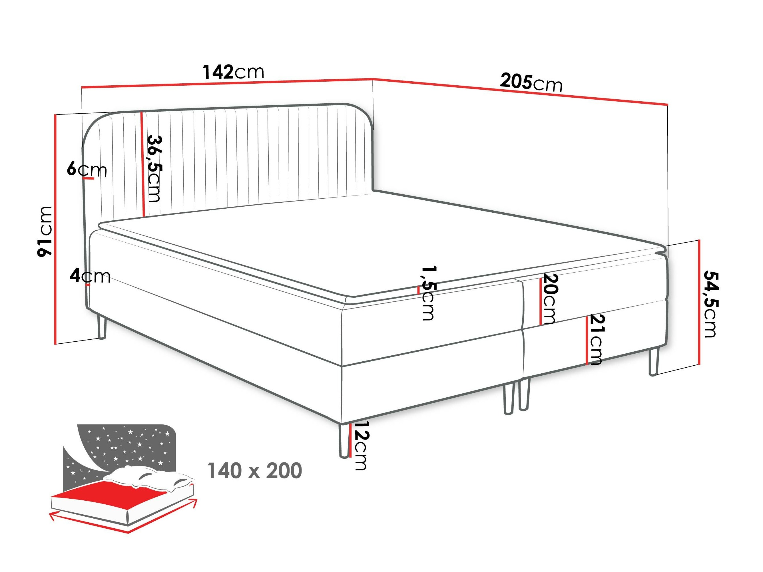 Lit boxspring Rivus (Coral 10)