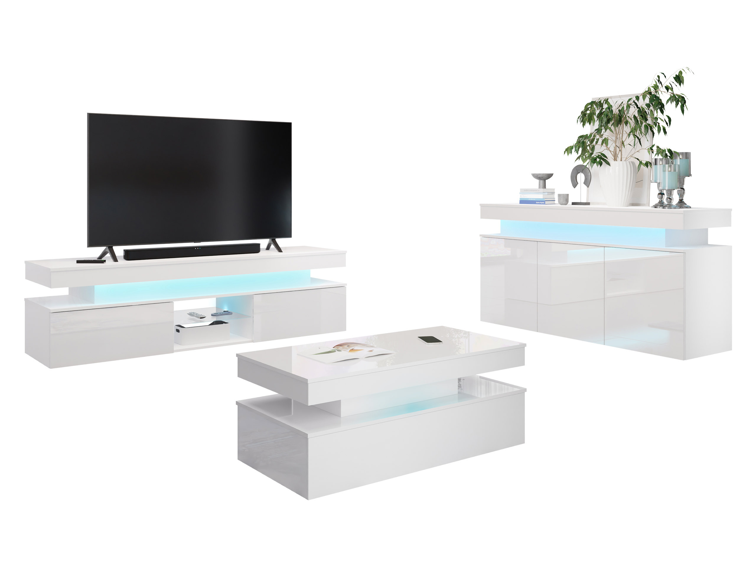 Ensemble de salon Monfero (Blanc + Blanc brillant)