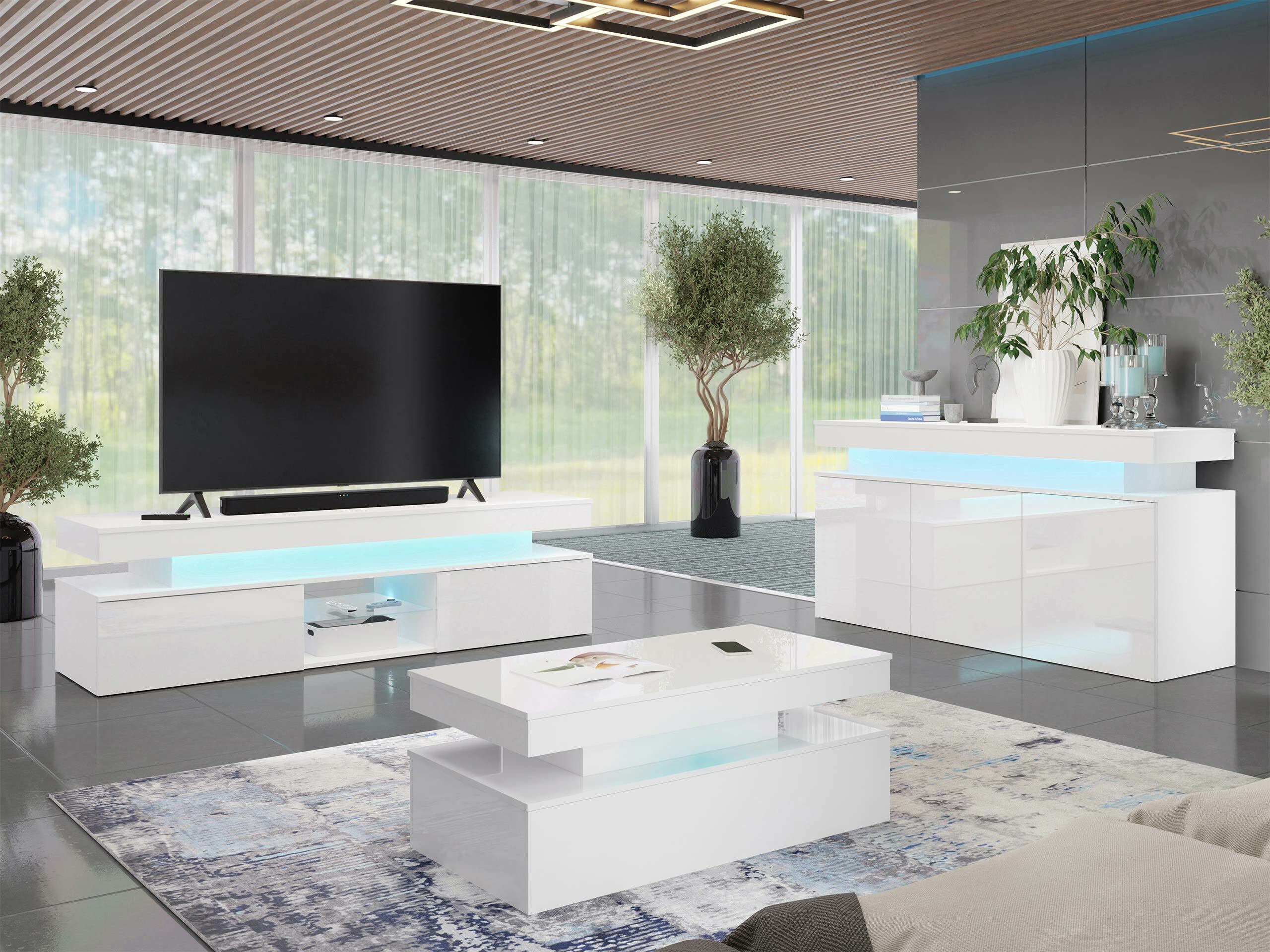 Meuble TV Monfero (Blanc + Blanc brillant)